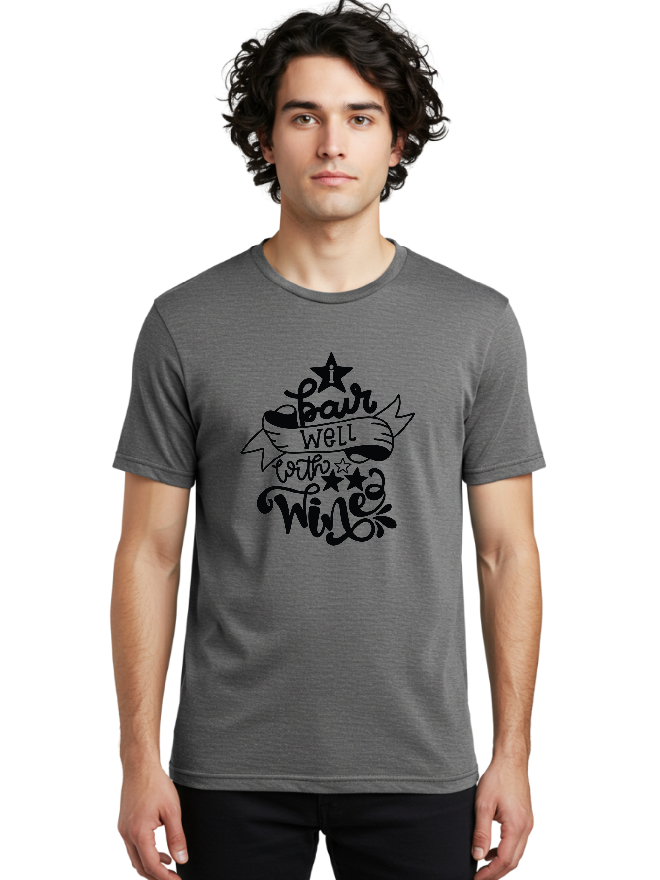 Pair-Well-With-Wined Men'S Graphic Tee, 100% Cotton, Comfortable Casual Summer Wear, Machine Washable, Wine Lovers, Humor, Witty, Cursive Text, Stars, Celebratory, Wine And Dine, Playful, Wine Quotes, Funny Sayings Aad982