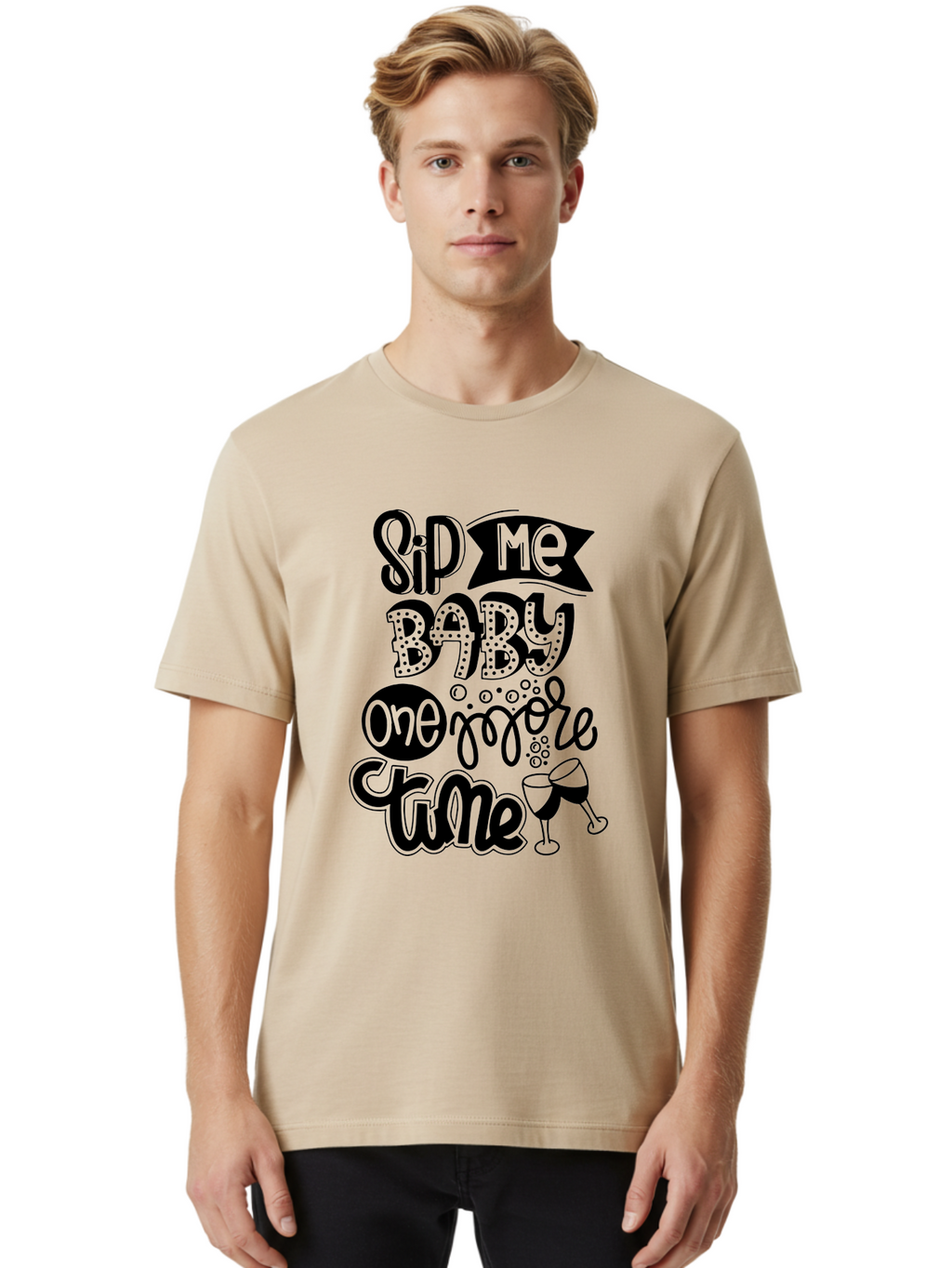 Sip-Me-Baby-One-More-Time Men'S Graphic Tee, 100% Cotton, Comfortable Casual Summer Wear, Machine Washable, Funny Quote, Sassy Phrase, Wine Glass, Champagne Toast, Party Time, Celebration, Sip Me Baby One More Time, Humor, Celebration Quote Aad984