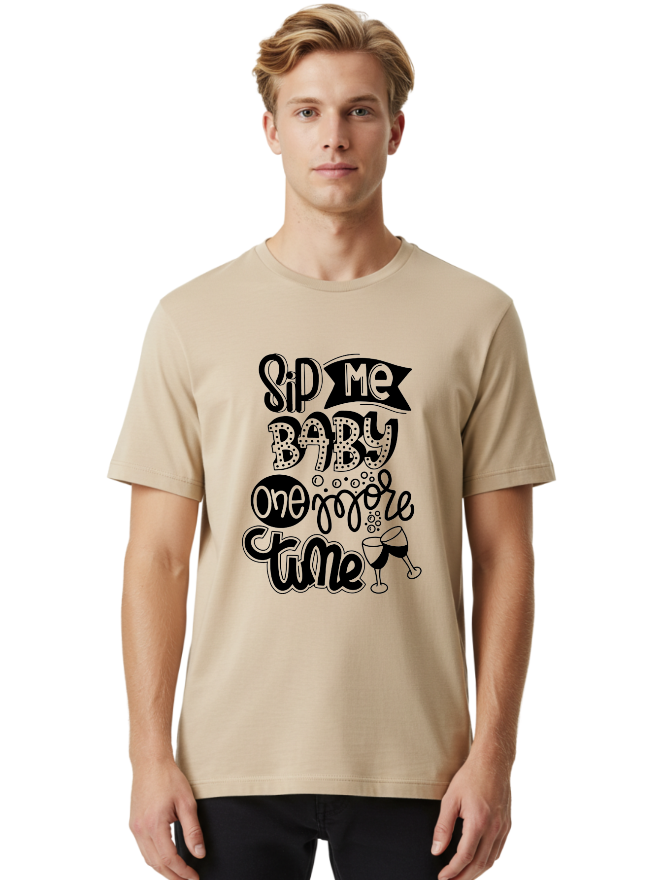 Sip-Me-Baby-One-More-Time Men'S Graphic Tee, 100% Cotton, Comfortable Casual Summer Wear, Machine Washable, Funny Quote, Sassy Phrase, Wine Glass, Champagne Toast, Party Time, Celebration, Sip Me Baby One More Time, Humor, Celebration Quote Aad984