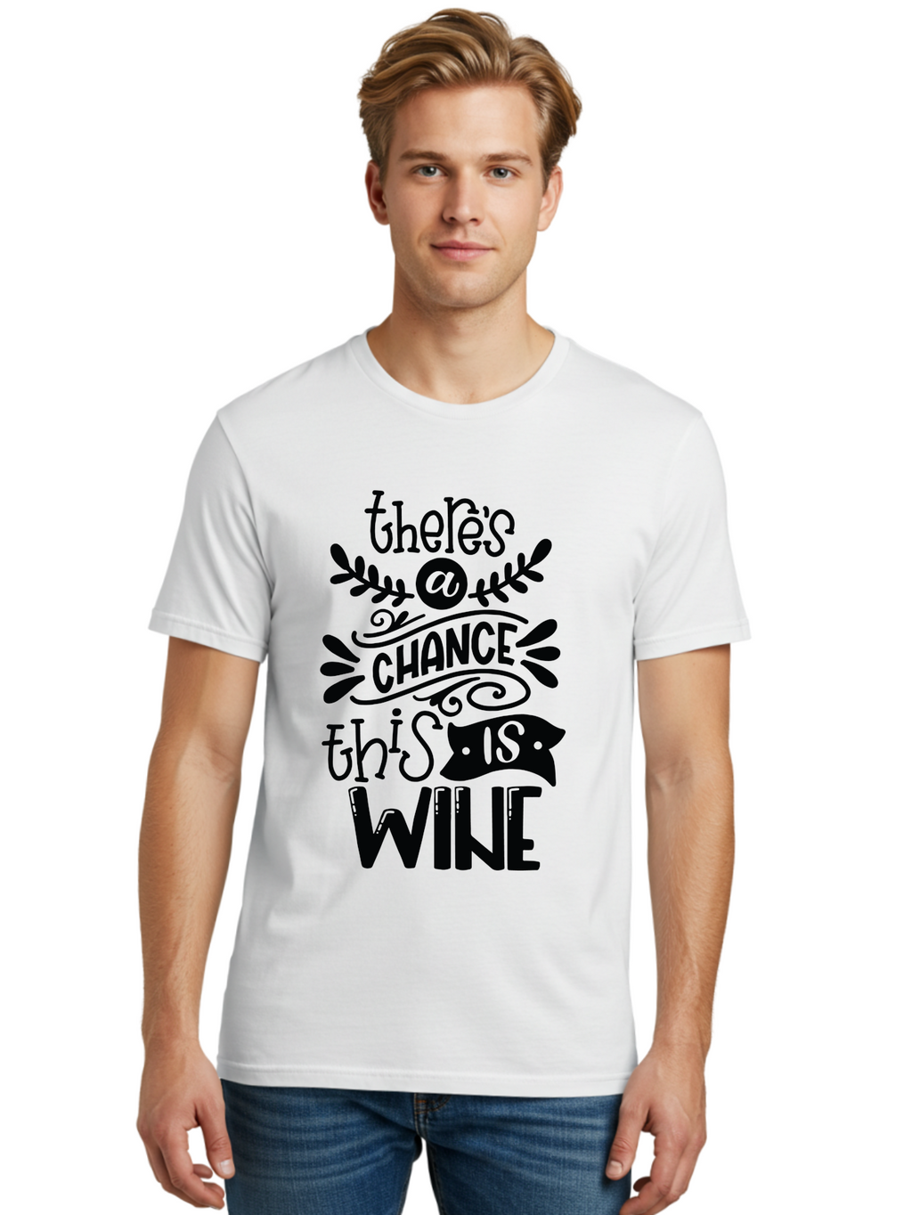 There-S-A-Chance-This-Is-Wine Men'S Graphic Tee, 100% Cotton, Comfortable Casual Summer Wear, Machine Washable, Wine Pun, Funny Quote, Chance This Is Wine, Witty Saying, Humorous Phrase, Wine Humor, Clever Joke, Laugh Out Loud Aad985