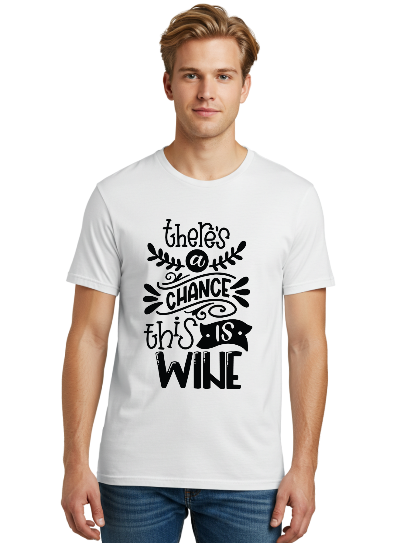 There-S-A-Chance-This-Is-Wine Men'S Graphic Tee, 100% Cotton, Comfortable Casual Summer Wear, Machine Washable, Wine Pun, Funny Quote, Chance This Is Wine, Witty Saying, Humorous Phrase, Wine Humor, Clever Joke, Laugh Out Loud Aad985