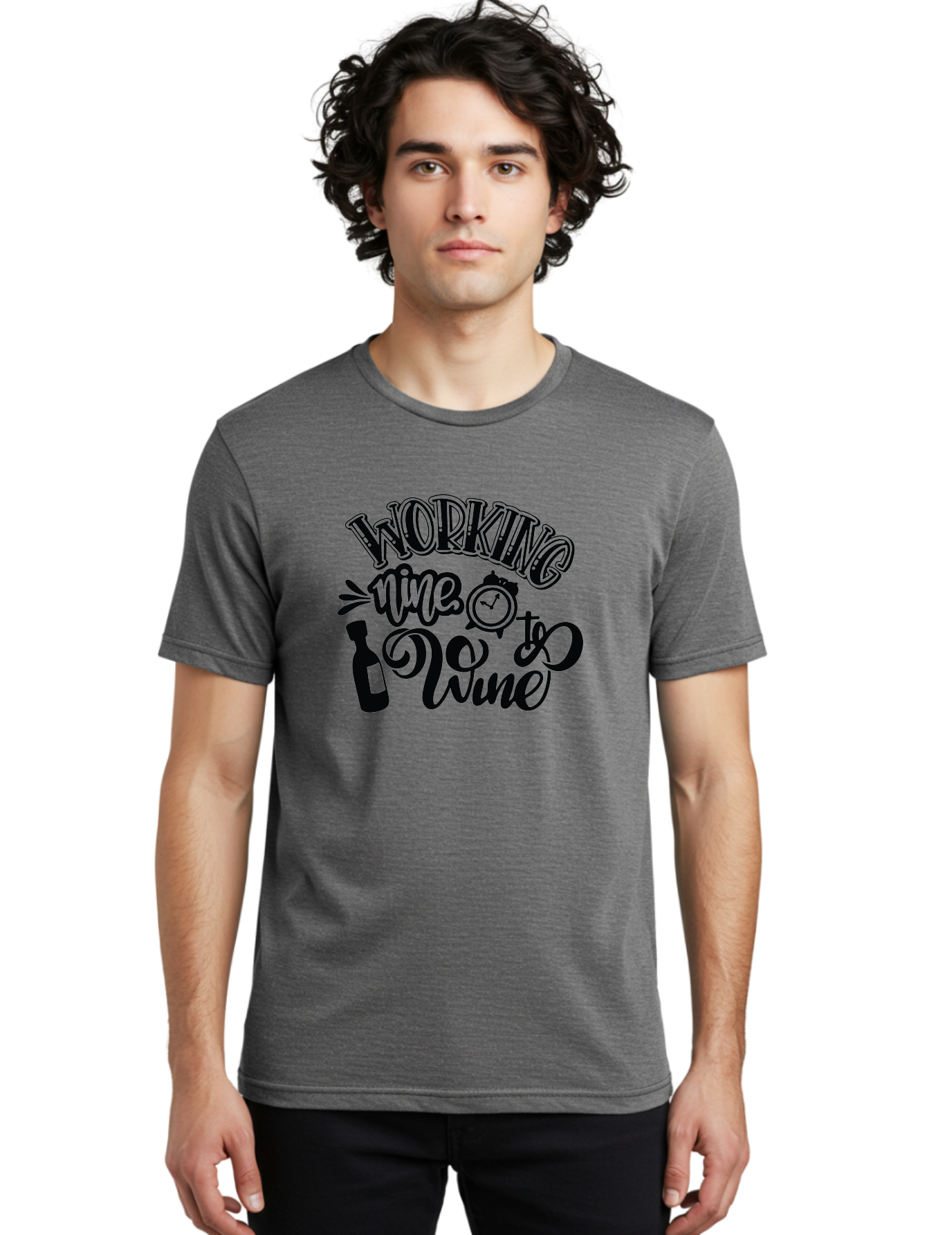 Working-Nine-To-Wine Men'S Graphic Tee, 100% Cotton, Comfortable Casual Summer Wear, Machine Washable, Wine Bottle, Clock, Pun On Working Nine To Five, Humorous Quote, Funny Design, Wine Lover, Office Humor, Wine Culture Aad989