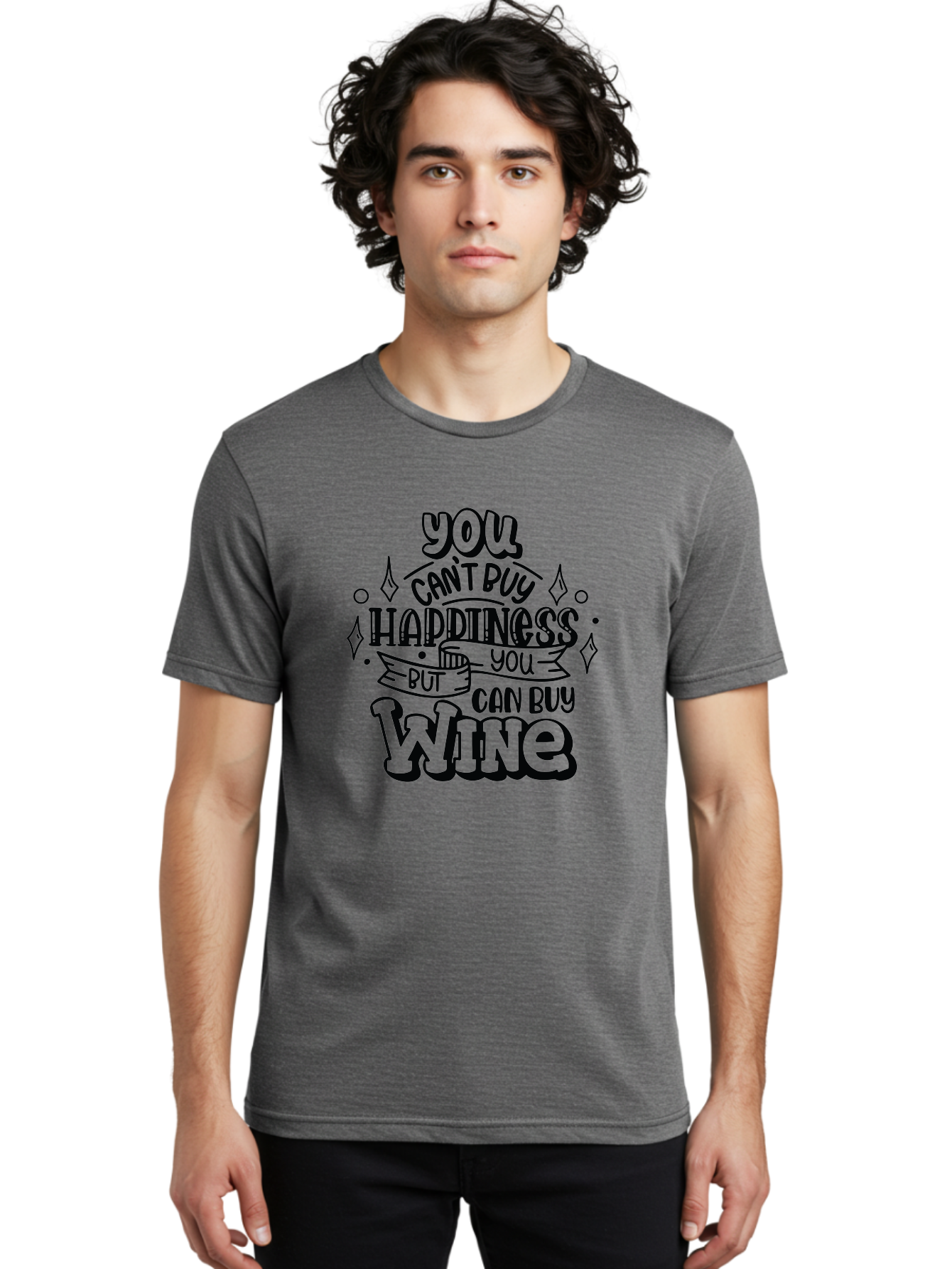You-Can-T-Buy-Happiness-But-You-Can-Buy-Wine Men'S Graphic Tee, 100% Cotton, Comfortable Casual Summer Wear, Machine Washable, Funny Quote, Wine Lovers, Happiness And Wine, Inspirational Saying, Motivational Phrase, Wine Quote, Humor And Wine, Aad990