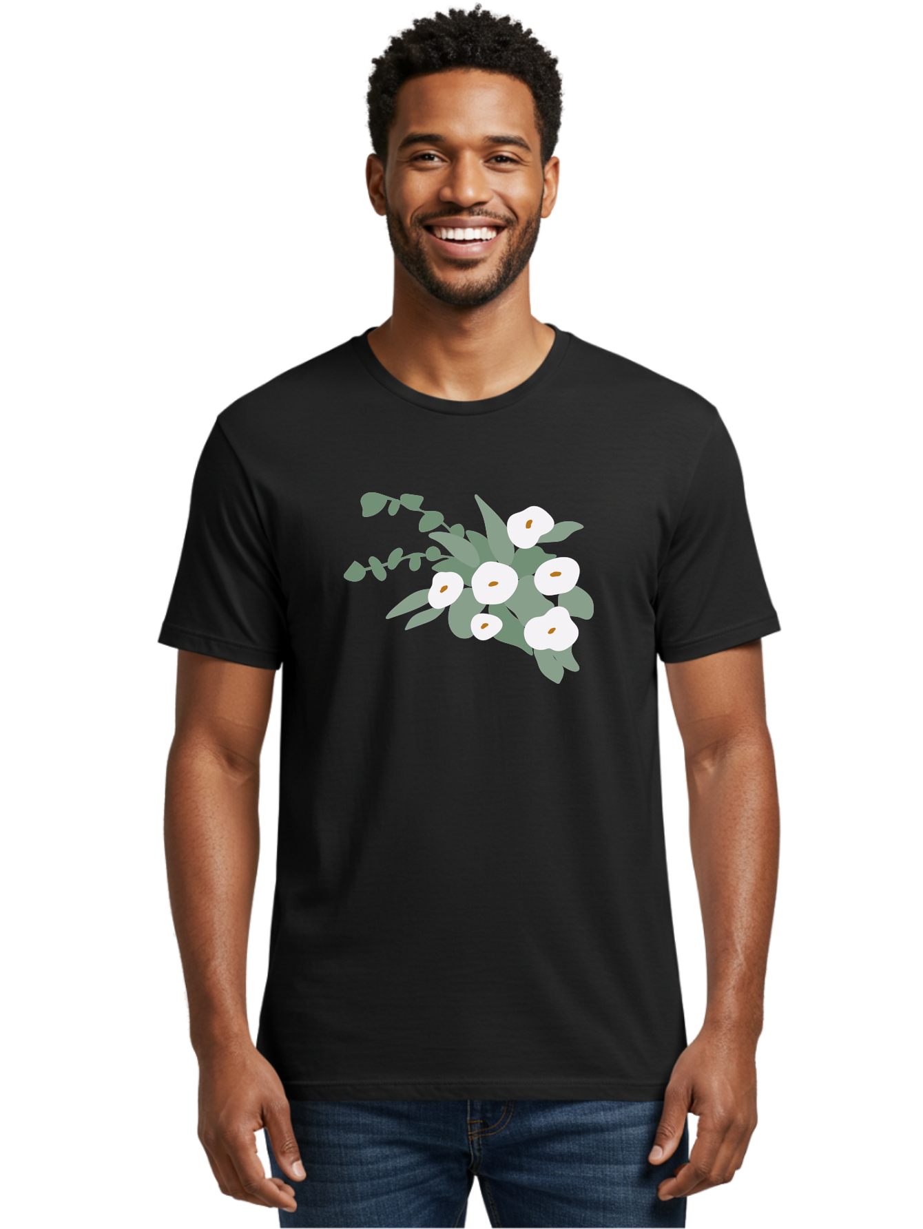After-Glow Men'S Graphic Tee, 100% Cotton, Comfortable Casual Summer Wear, Machine Washable, Lotus Flowers, White Blooms, Gray Leaves, Spiritual Symbols, Serene Atmosphere, Peaceful Ambiance, Afterlife, Lotus Flower, Gray Graphics Aad992