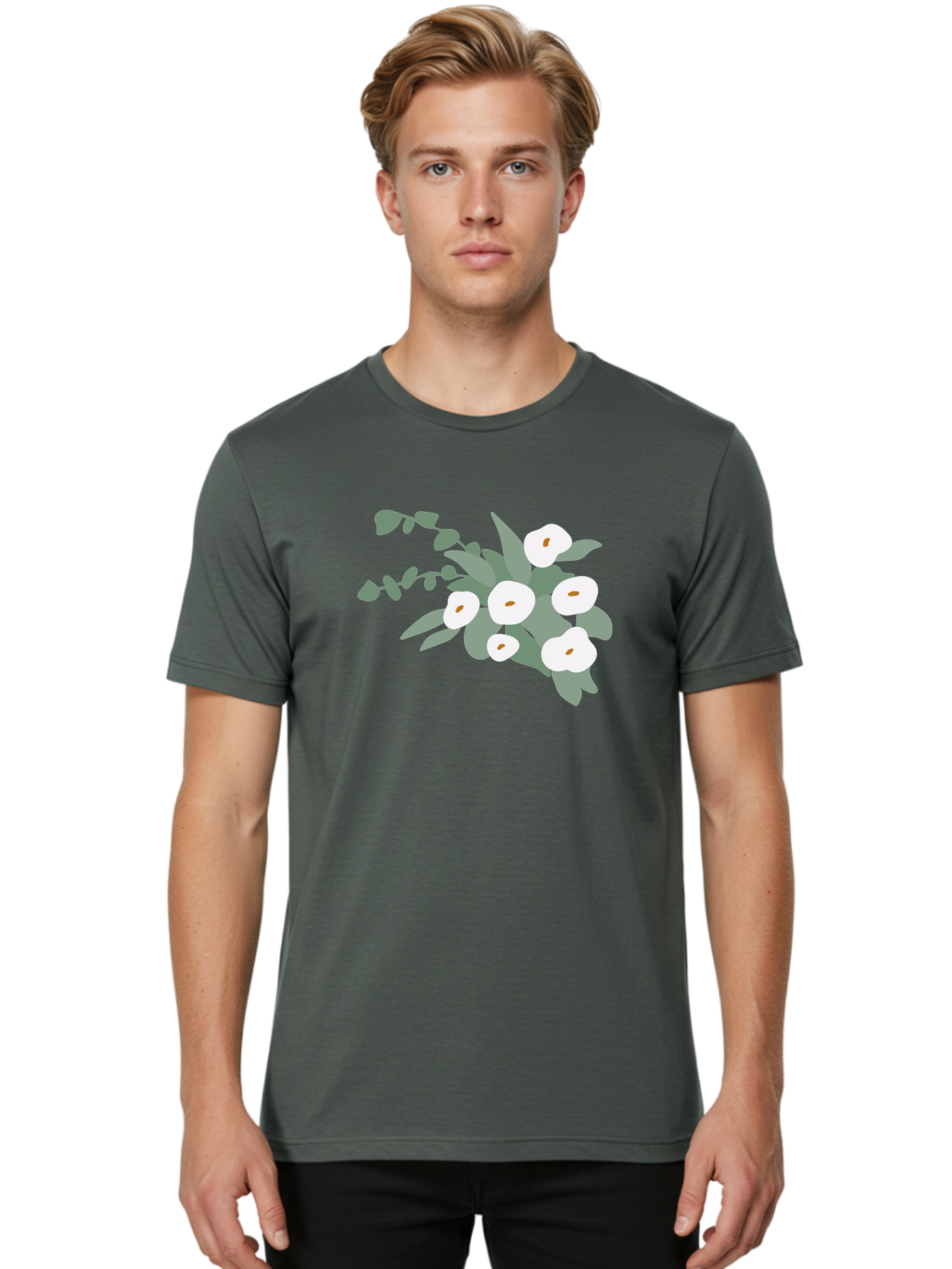 After-Glow Men'S Graphic Tee, 100% Cotton, Comfortable Casual Summer Wear, Machine Washable, Lotus Flowers, White Blooms, Gray Leaves, Spiritual Symbols, Serene Atmosphere, Peaceful Ambiance, Afterlife, Lotus Flower, Gray Graphics Aad992