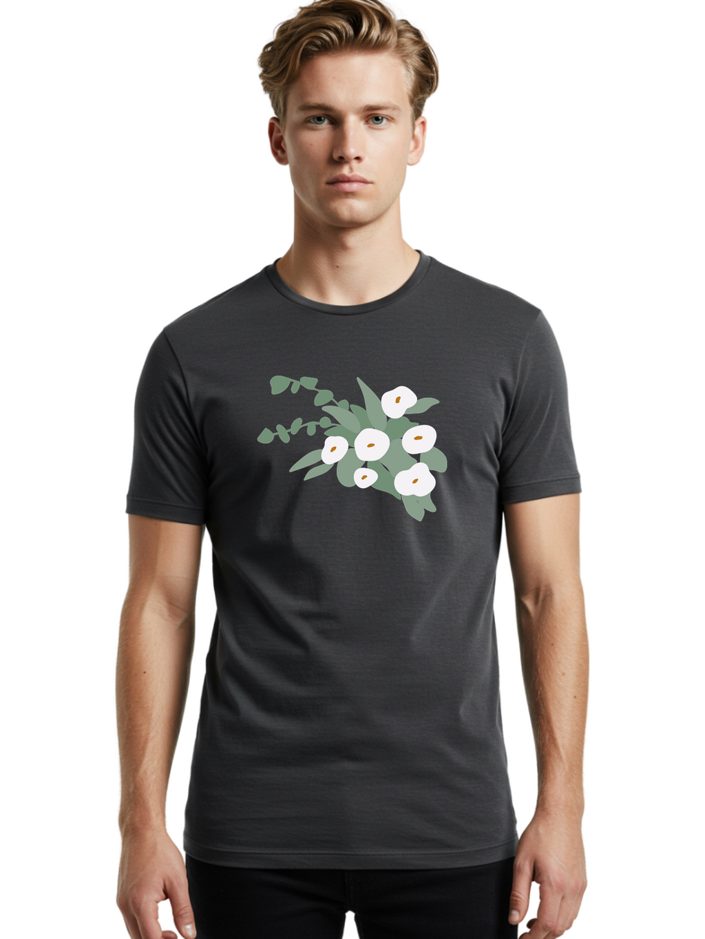 After-Glow Men'S Graphic Tee, 100% Cotton, Comfortable Casual Summer Wear, Machine Washable, Lotus Flowers, White Blooms, Gray Leaves, Spiritual Symbols, Serene Atmosphere, Peaceful Ambiance, Afterlife, Lotus Flower, Gray Graphics Aad992