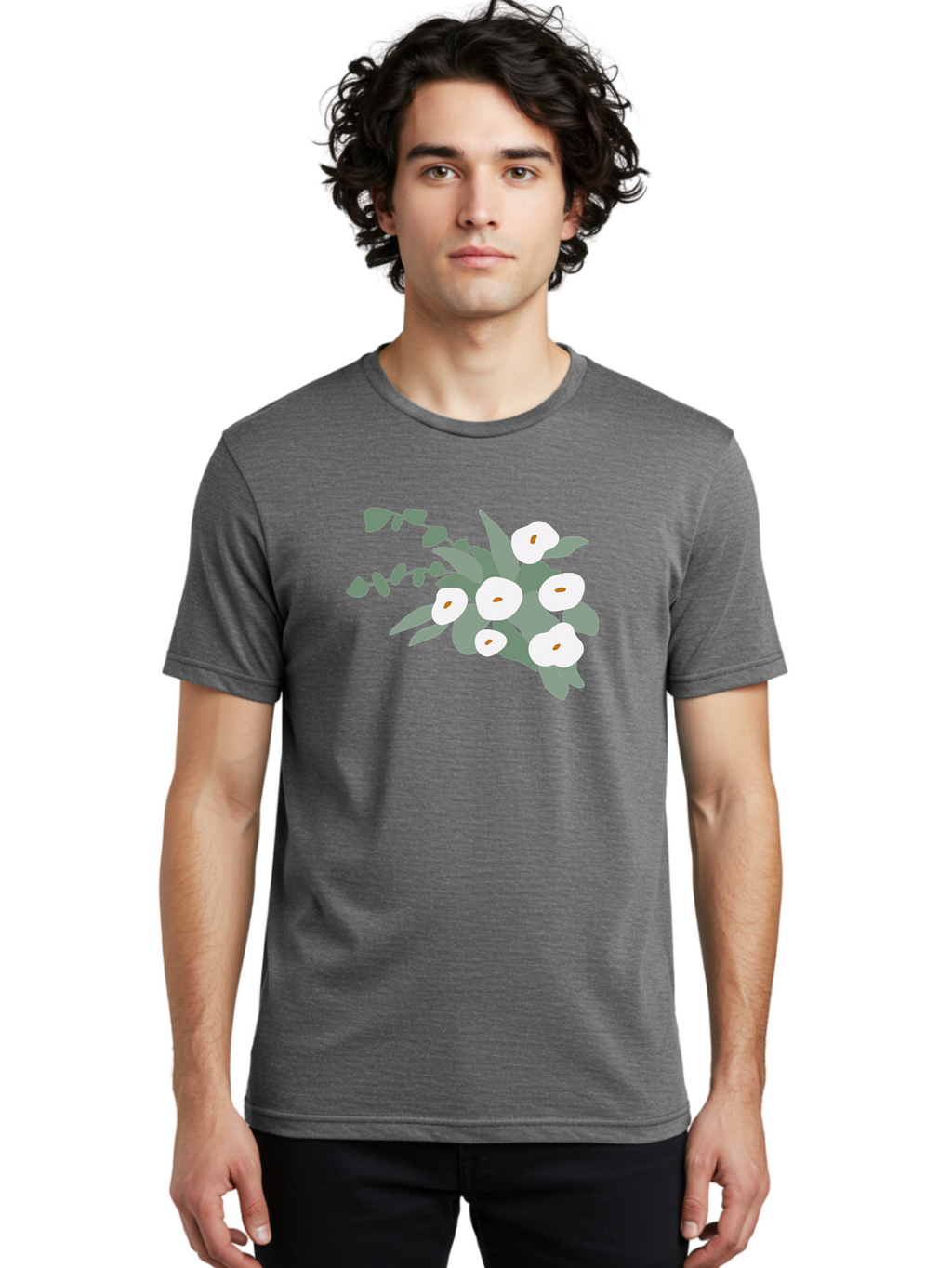 After-Glow Men'S Graphic Tee, 100% Cotton, Comfortable Casual Summer Wear, Machine Washable, Lotus Flowers, White Blooms, Gray Leaves, Spiritual Symbols, Serene Atmosphere, Peaceful Ambiance, Afterlife, Lotus Flower, Gray Graphics Aad992