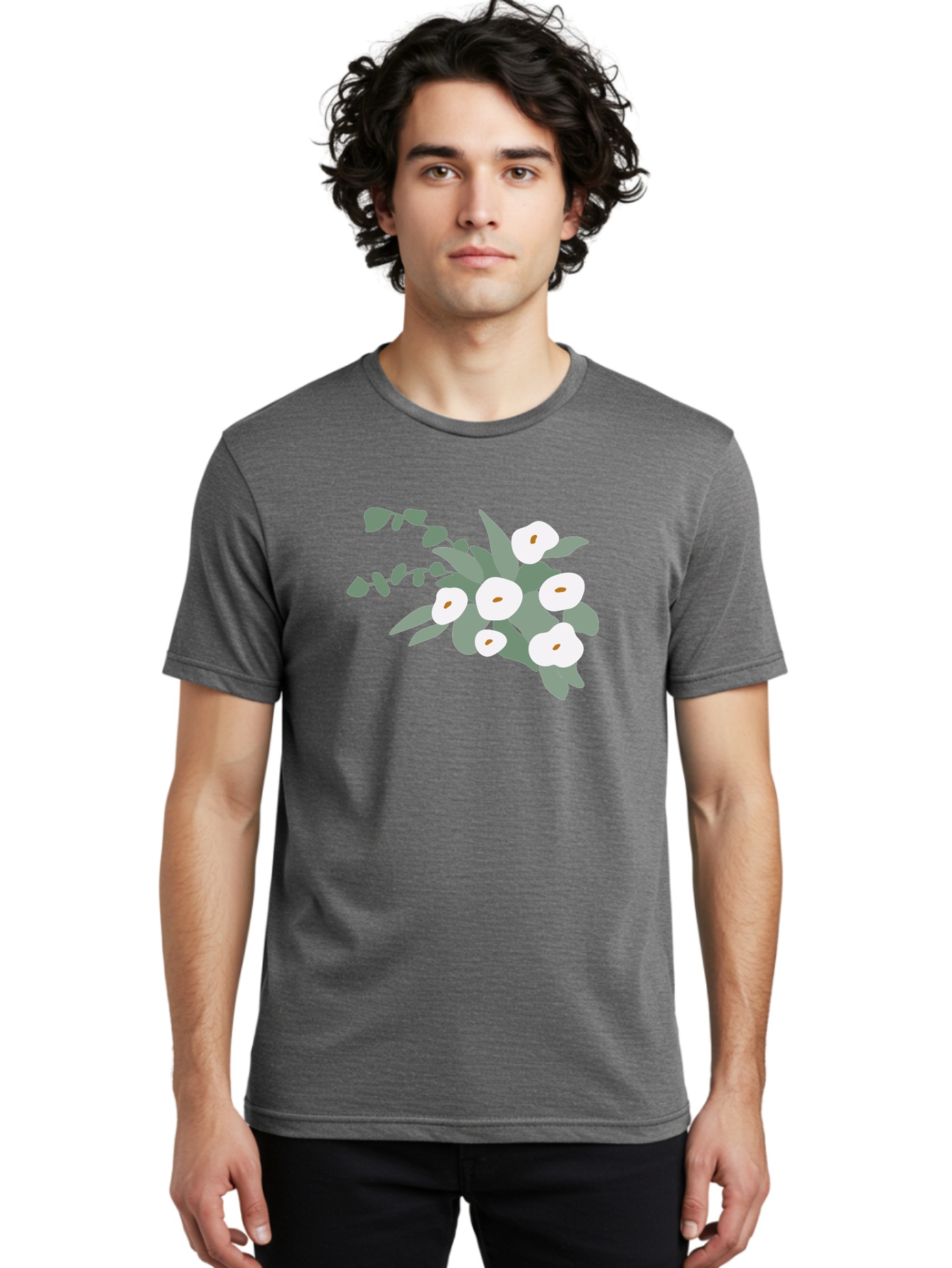 After-Glow Men'S Graphic Tee, 100% Cotton, Comfortable Casual Summer Wear, Machine Washable, Lotus Flowers, White Blooms, Gray Leaves, Spiritual Symbols, Serene Atmosphere, Peaceful Ambiance, Afterlife, Lotus Flower, Gray Graphics Aad992
