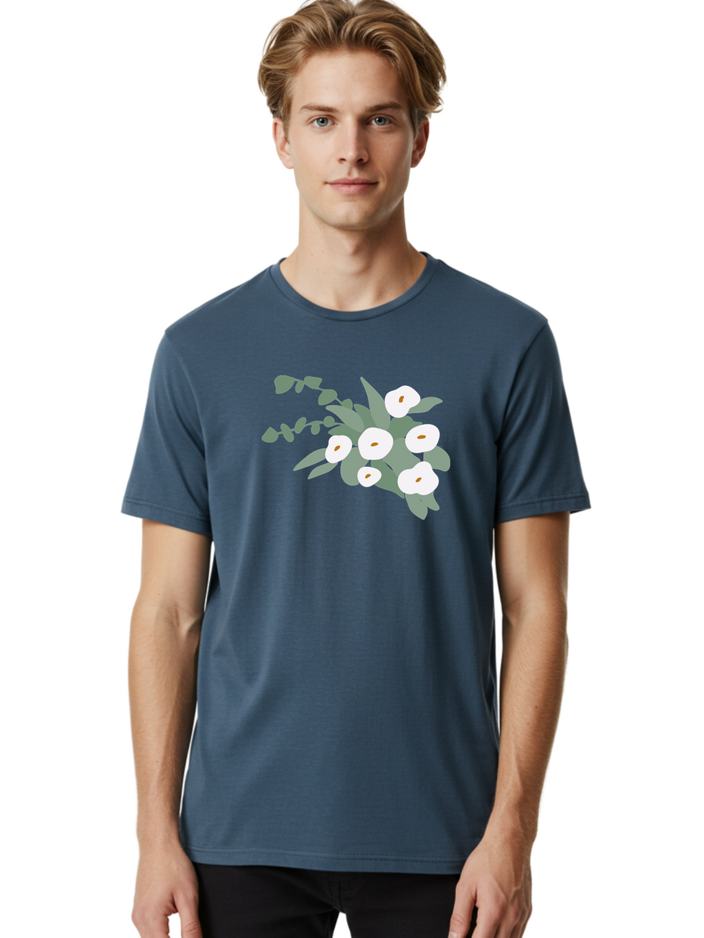 After-Glow Men'S Graphic Tee, 100% Cotton, Comfortable Casual Summer Wear, Machine Washable, Lotus Flowers, White Blooms, Gray Leaves, Spiritual Symbols, Serene Atmosphere, Peaceful Ambiance, Afterlife, Lotus Flower, Gray Graphics Aad992