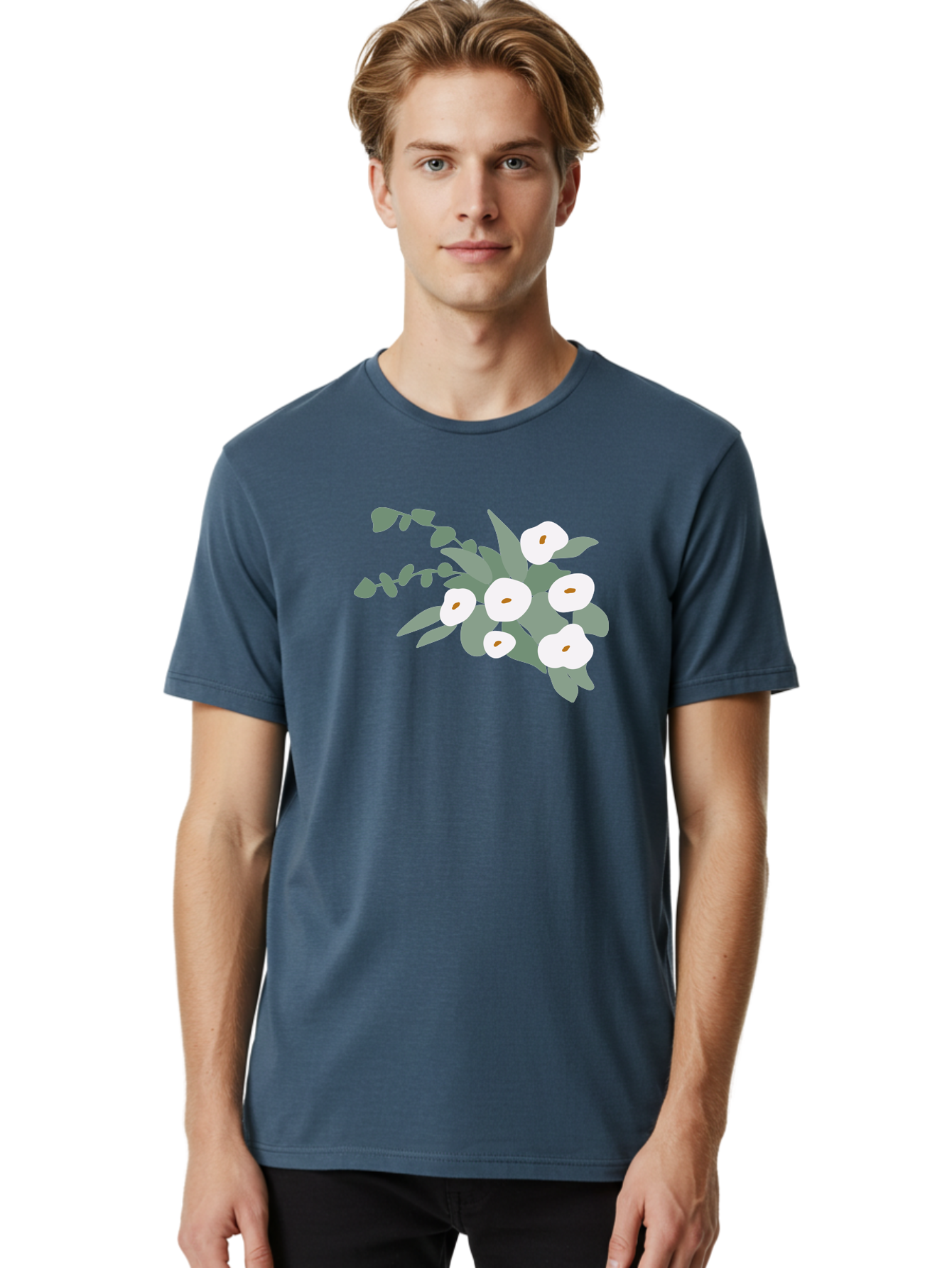 After-Glow Men'S Graphic Tee, 100% Cotton, Comfortable Casual Summer Wear, Machine Washable, Lotus Flowers, White Blooms, Gray Leaves, Spiritual Symbols, Serene Atmosphere, Peaceful Ambiance, Afterlife, Lotus Flower, Gray Graphics Aad992