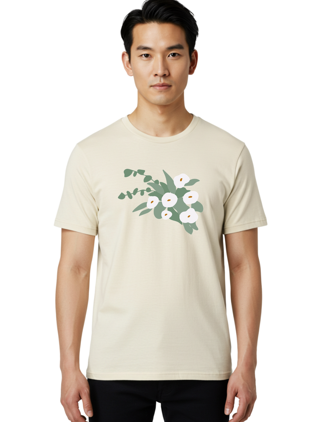 After-Glow Men'S Graphic Tee, 100% Cotton, Comfortable Casual Summer Wear, Machine Washable, Lotus Flowers, White Blooms, Gray Leaves, Spiritual Symbols, Serene Atmosphere, Peaceful Ambiance, Afterlife, Lotus Flower, Gray Graphics Aad992