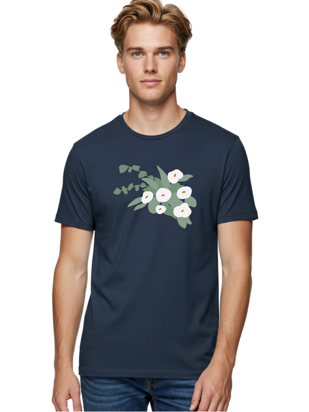 After-Glow Men'S Graphic Tee, 100% Cotton, Comfortable Casual Summer Wear, Machine Washable, Lotus Flowers, White Blooms, Gray Leaves, Spiritual Symbols, Serene Atmosphere, Peaceful Ambiance, Afterlife, Lotus Flower, Gray Graphics Aad992