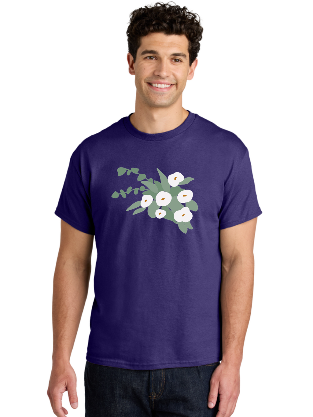 After-Glow Men'S Graphic Tee, 100% Cotton, Comfortable Casual Summer Wear, Machine Washable, Lotus Flowers, White Blooms, Gray Leaves, Spiritual Symbols, Serene Atmosphere, Peaceful Ambiance, Afterlife, Lotus Flower, Gray Graphics Aad992