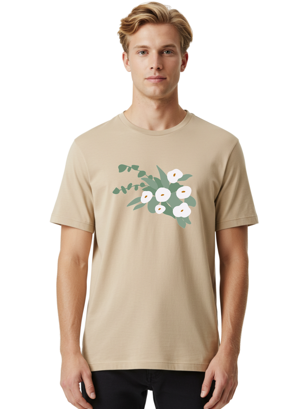 After-Glow Men'S Graphic Tee, 100% Cotton, Comfortable Casual Summer Wear, Machine Washable, Lotus Flowers, White Blooms, Gray Leaves, Spiritual Symbols, Serene Atmosphere, Peaceful Ambiance, Afterlife, Lotus Flower, Gray Graphics Aad992