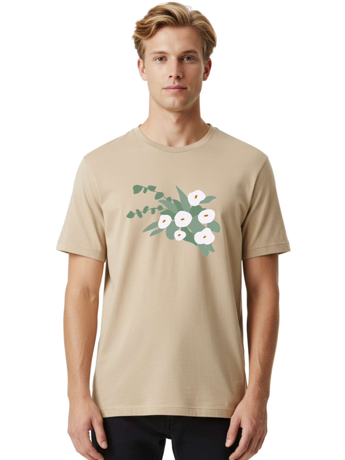 After-Glow Men'S Graphic Tee, 100% Cotton, Comfortable Casual Summer Wear, Machine Washable, Lotus Flowers, White Blooms, Gray Leaves, Spiritual Symbols, Serene Atmosphere, Peaceful Ambiance, Afterlife, Lotus Flower, Gray Graphics Aad992