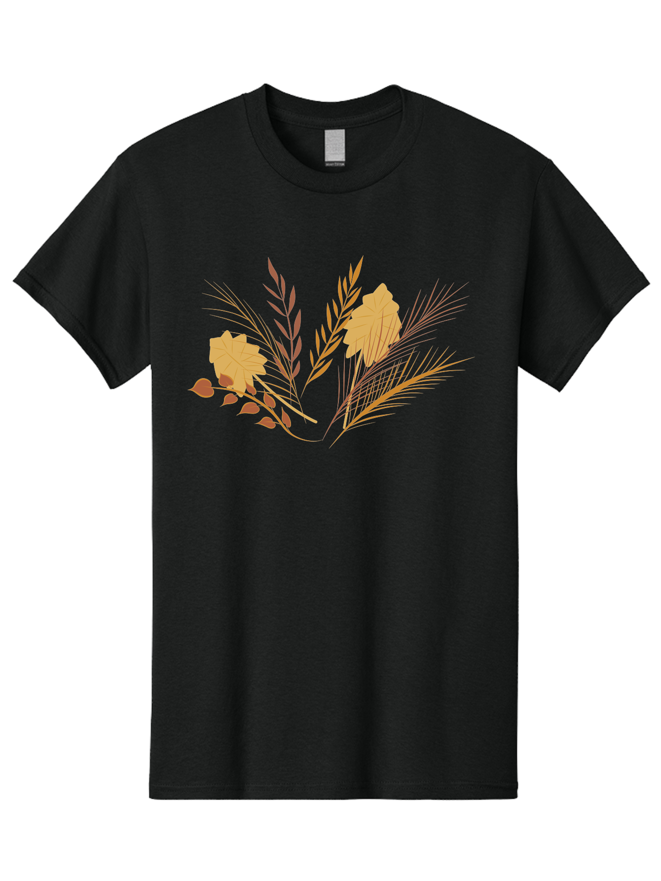 Autumn-Leaves-And-Grass Men'S Graphic Tee, 100% Cotton, Comfortable Casual Summer Wear, Machine Washable, Autumn Leaves, Wheat Stalks, Fall Foliage, Seasonal Artwork, Stylized Illustration, Orange And Red Hues, Graphic Design Elements, Aad993
