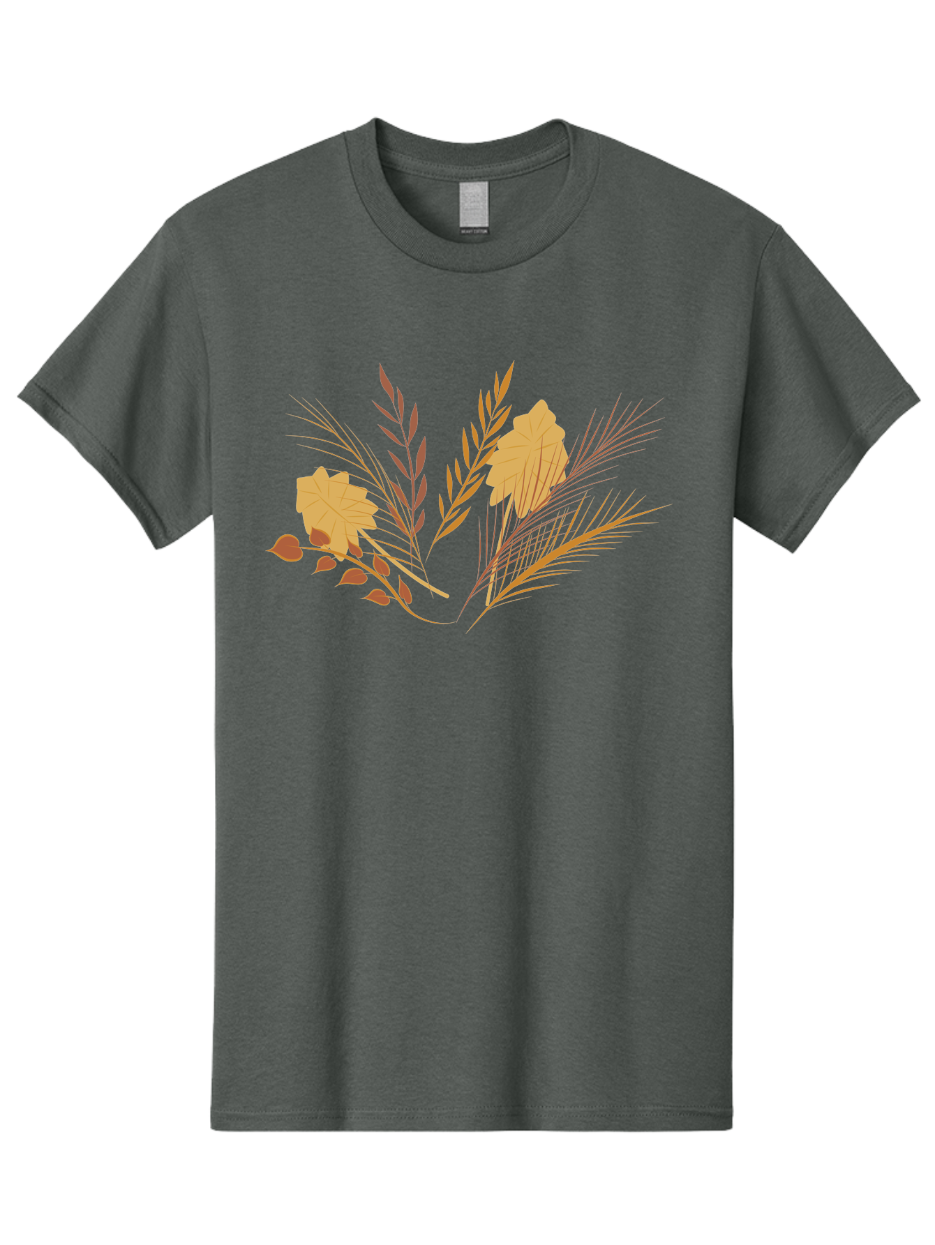 Autumn-Leaves-And-Grass Men'S Graphic Tee, 100% Cotton, Comfortable Casual Summer Wear, Machine Washable, Autumn Leaves, Wheat Stalks, Fall Foliage, Seasonal Artwork, Stylized Illustration, Orange And Red Hues, Graphic Design Elements, Aad993