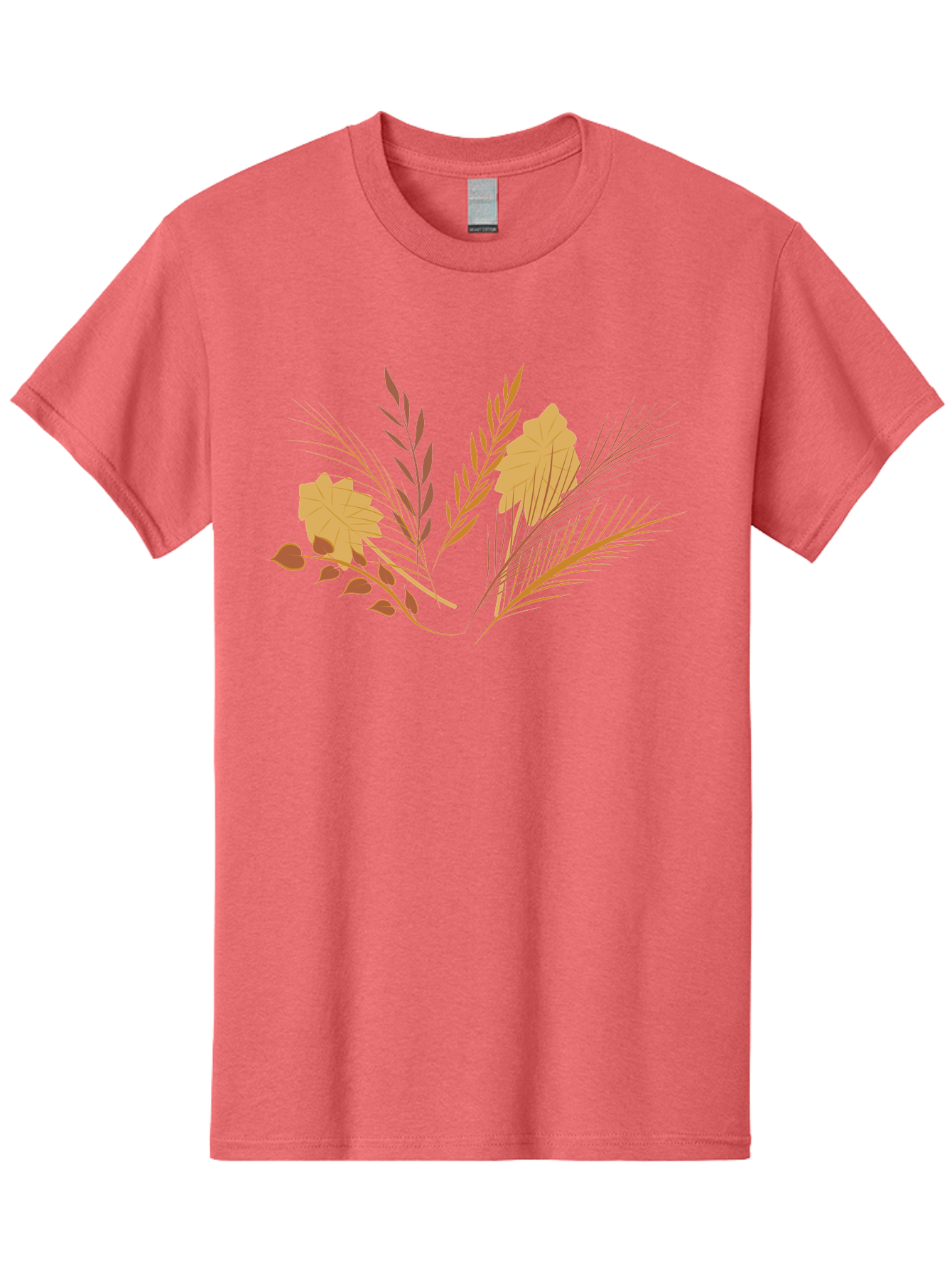 Autumn-Leaves-And-Grass Men'S Graphic Tee, 100% Cotton, Comfortable Casual Summer Wear, Machine Washable, Autumn Leaves, Wheat Stalks, Fall Foliage, Seasonal Artwork, Stylized Illustration, Orange And Red Hues, Graphic Design Elements, Aad993