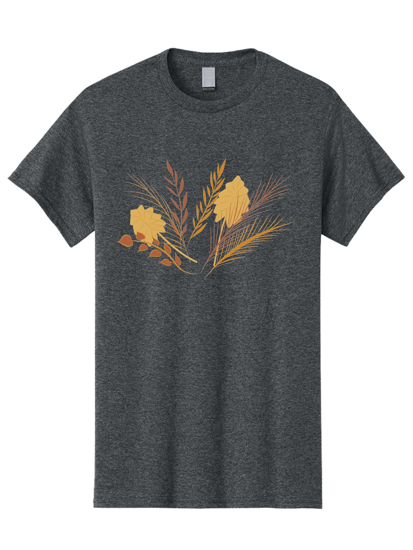 Autumn-Leaves-And-Grass Men'S Graphic Tee, 100% Cotton, Comfortable Casual Summer Wear, Machine Washable, Autumn Leaves, Wheat Stalks, Fall Foliage, Seasonal Artwork, Stylized Illustration, Orange And Red Hues, Graphic Design Elements, Aad993