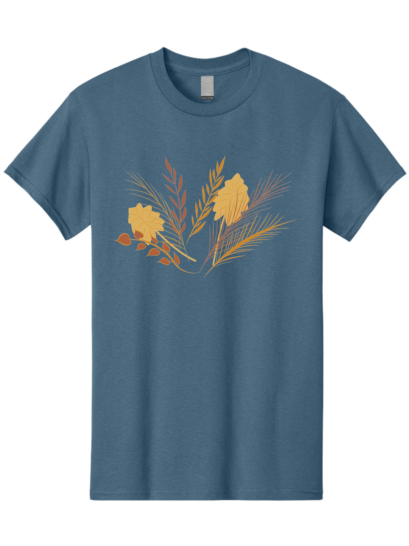 Autumn-Leaves-And-Grass Men'S Graphic Tee, 100% Cotton, Comfortable Casual Summer Wear, Machine Washable, Autumn Leaves, Wheat Stalks, Fall Foliage, Seasonal Artwork, Stylized Illustration, Orange And Red Hues, Graphic Design Elements, Aad993