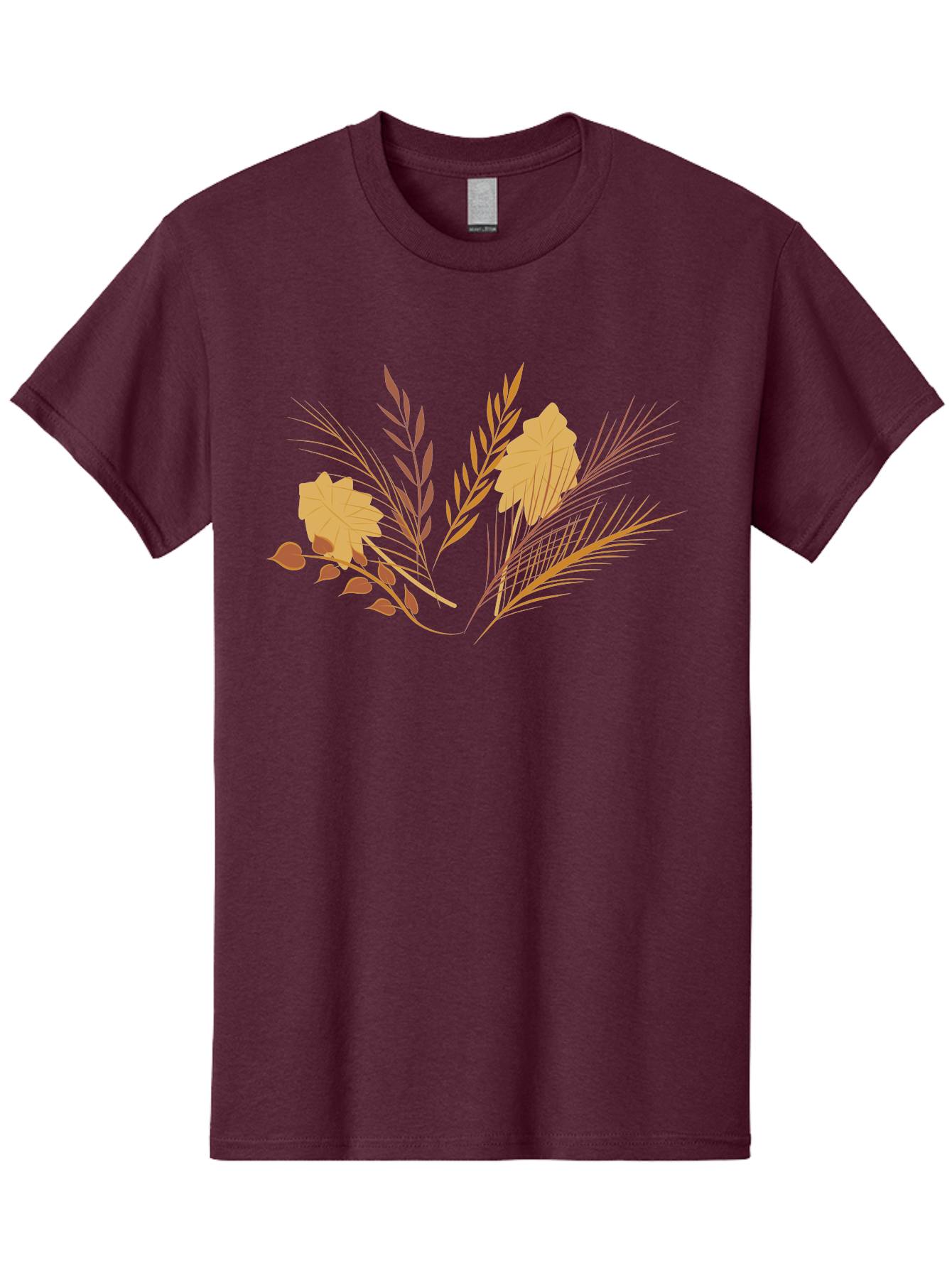 Autumn-Leaves-And-Grass Men'S Graphic Tee, 100% Cotton, Comfortable Casual Summer Wear, Machine Washable, Autumn Leaves, Wheat Stalks, Fall Foliage, Seasonal Artwork, Stylized Illustration, Orange And Red Hues, Graphic Design Elements, Aad993