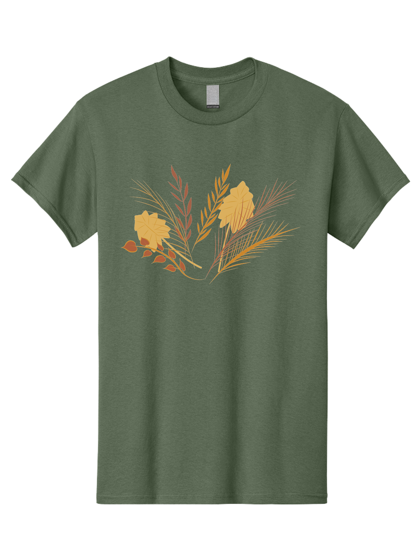 Autumn-Leaves-And-Grass Men'S Graphic Tee, 100% Cotton, Comfortable Casual Summer Wear, Machine Washable, Autumn Leaves, Wheat Stalks, Fall Foliage, Seasonal Artwork, Stylized Illustration, Orange And Red Hues, Graphic Design Elements, Aad993