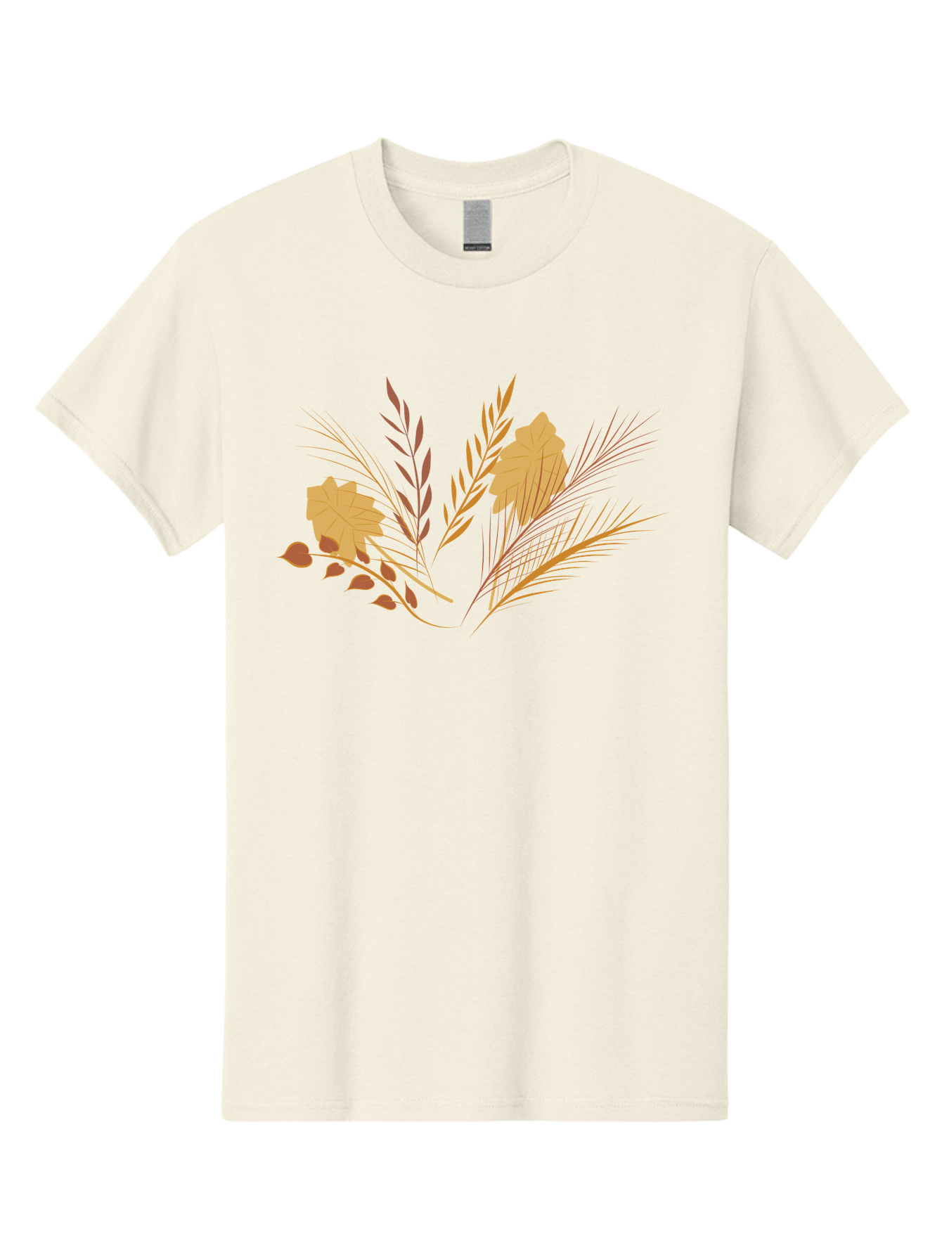 Autumn-Leaves-And-Grass Men'S Graphic Tee, 100% Cotton, Comfortable Casual Summer Wear, Machine Washable, Autumn Leaves, Wheat Stalks, Fall Foliage, Seasonal Artwork, Stylized Illustration, Orange And Red Hues, Graphic Design Elements, Aad993