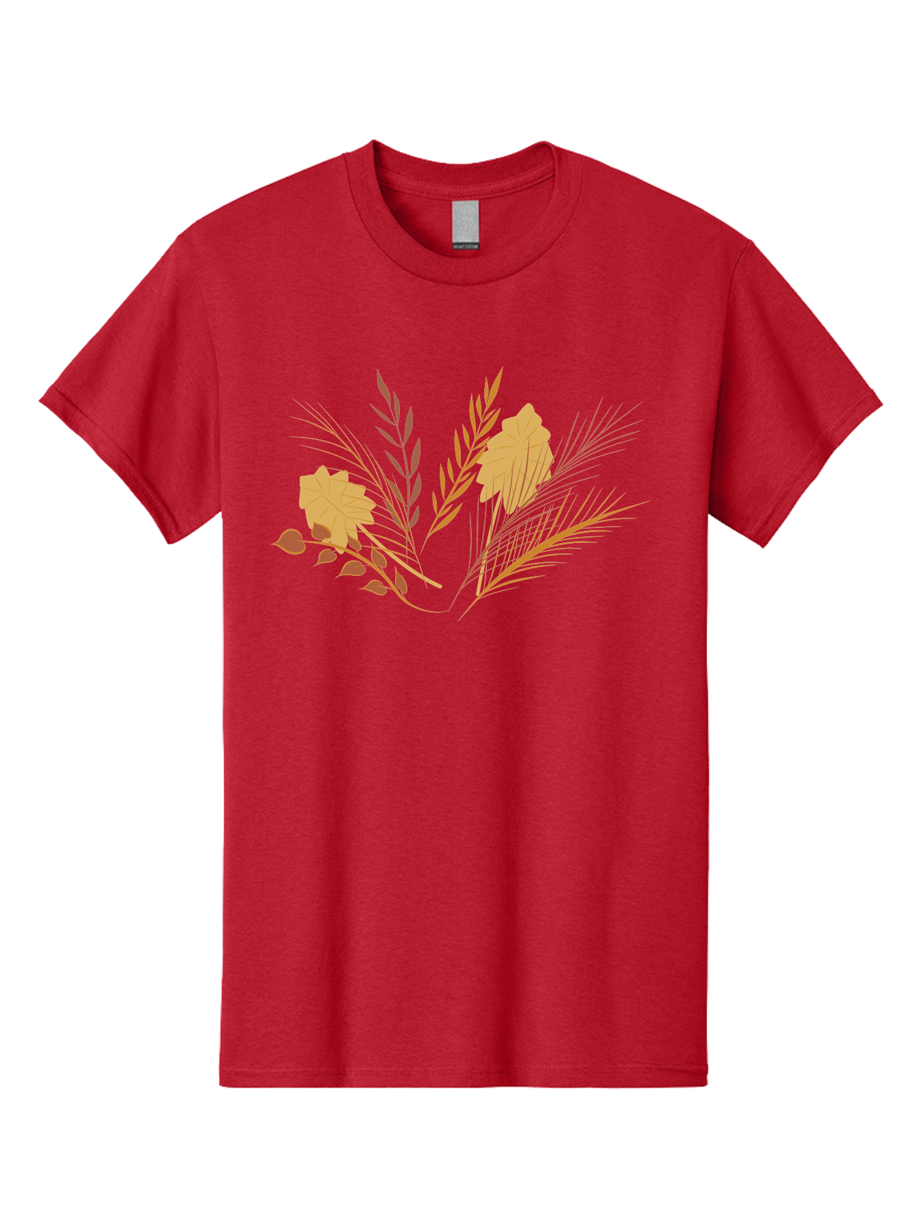 Autumn-Leaves-And-Grass Men'S Graphic Tee, 100% Cotton, Comfortable Casual Summer Wear, Machine Washable, Autumn Leaves, Wheat Stalks, Fall Foliage, Seasonal Artwork, Stylized Illustration, Orange And Red Hues, Graphic Design Elements, Aad993