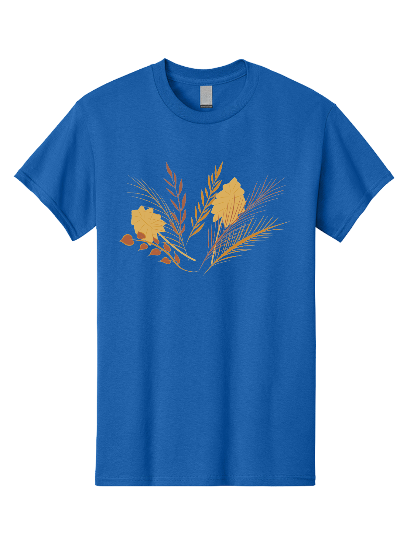 Autumn-Leaves-And-Grass Men'S Graphic Tee, 100% Cotton, Comfortable Casual Summer Wear, Machine Washable, Autumn Leaves, Wheat Stalks, Fall Foliage, Seasonal Artwork, Stylized Illustration, Orange And Red Hues, Graphic Design Elements, Aad993