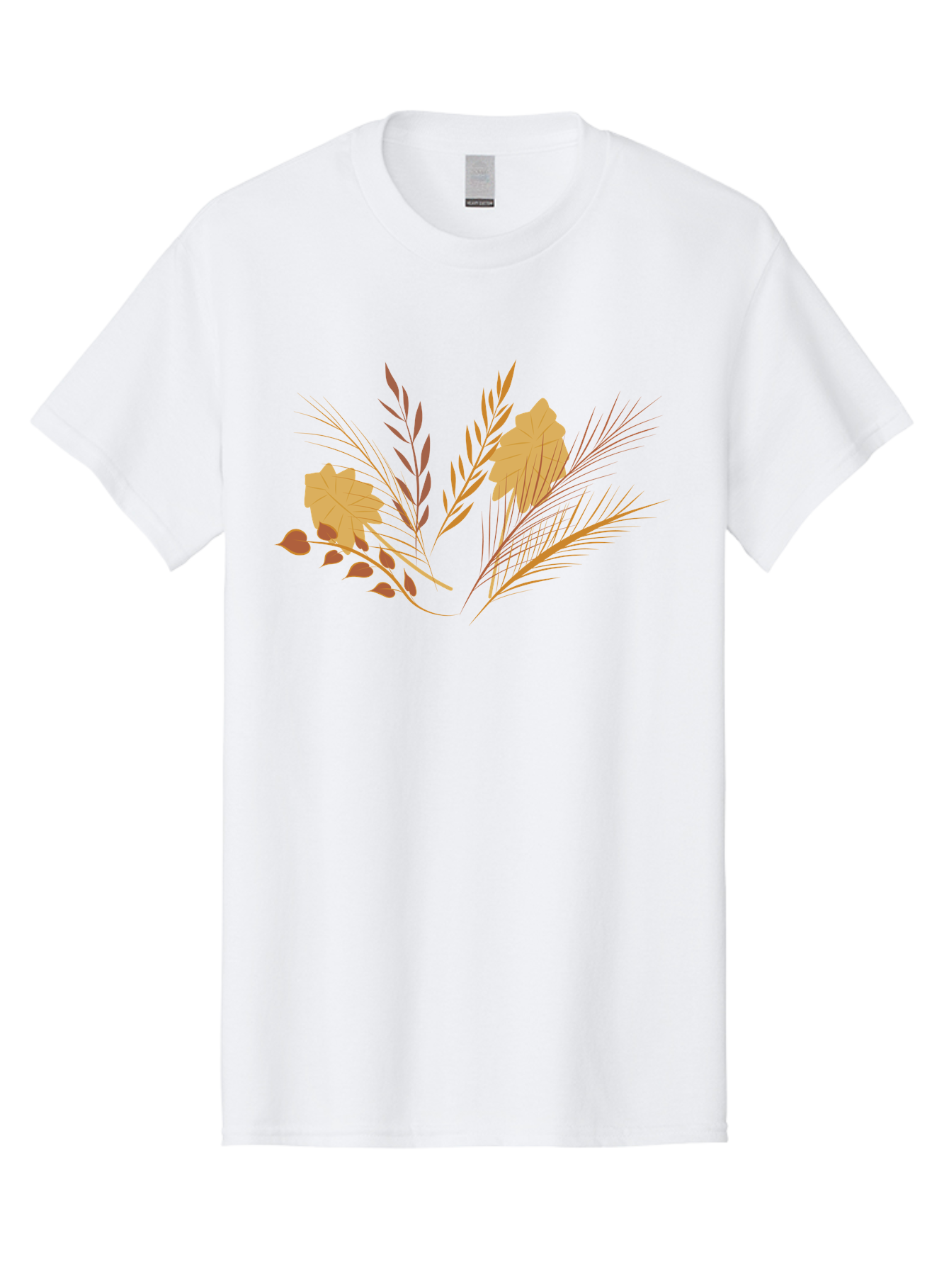 Autumn-Leaves-And-Grass Men'S Graphic Tee, 100% Cotton, Comfortable Casual Summer Wear, Machine Washable, Autumn Leaves, Wheat Stalks, Fall Foliage, Seasonal Artwork, Stylized Illustration, Orange And Red Hues, Graphic Design Elements, Aad993