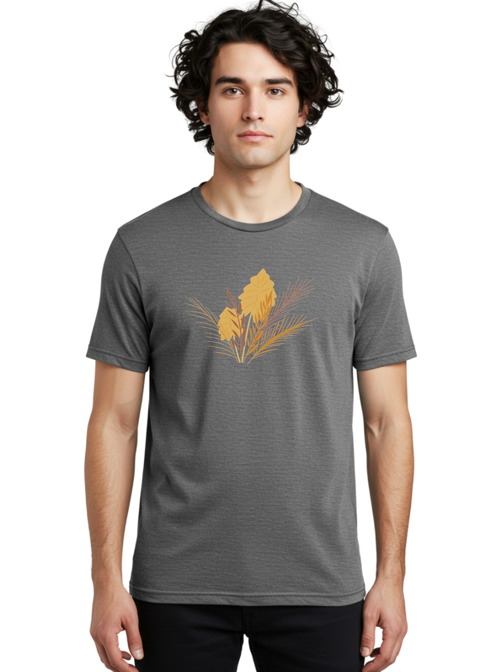 Autumn-Leaves Men'S Graphic Tee, 100% Cotton, Comfortable Casual Summer Wear, Machine Washable, Autumn Leaves, Fall Foliage, Nature Illustration, Stylized Plants, Graphic Design Elements, Digital Art, Orange Leaves, Red Stalks, Aad994