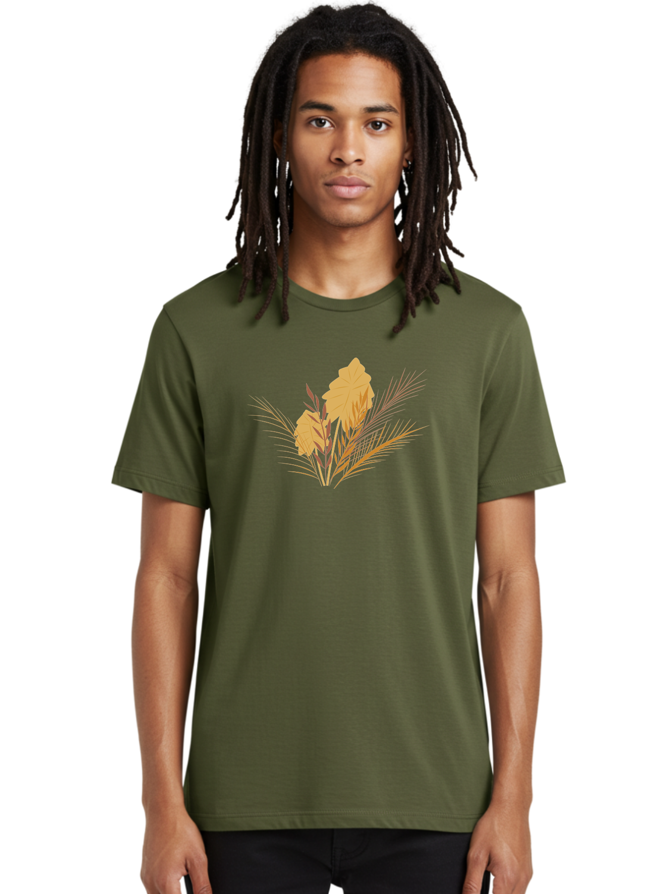 Autumn-Leaves Men'S Graphic Tee, 100% Cotton, Comfortable Casual Summer Wear, Machine Washable, Autumn Leaves, Fall Foliage, Nature Illustration, Stylized Plants, Graphic Design Elements, Digital Art, Orange Leaves, Red Stalks, Aad994