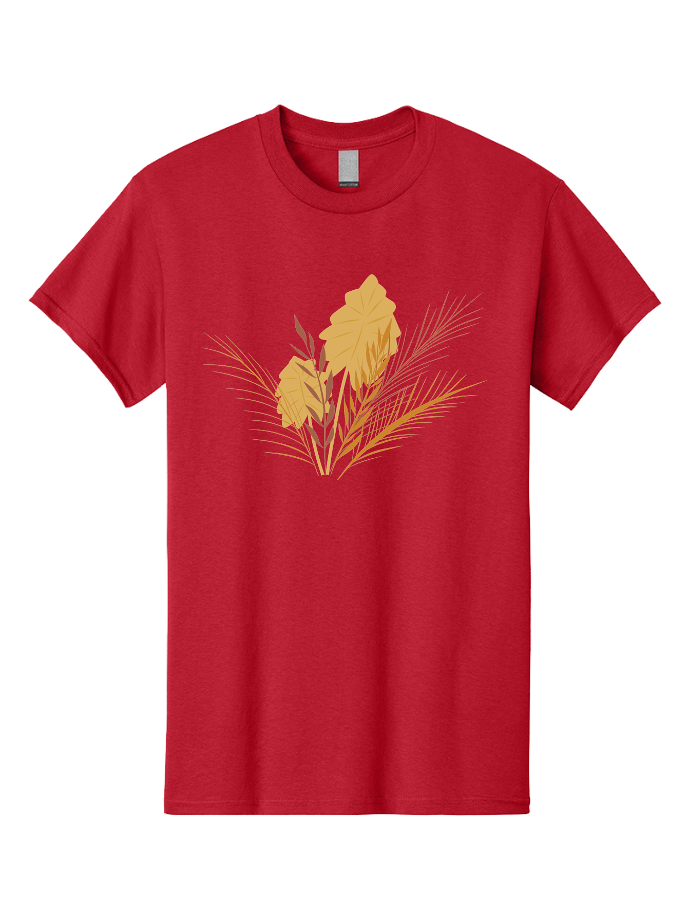Autumn-Leaves Men'S Graphic Tee, 100% Cotton, Comfortable Casual Summer Wear, Machine Washable, Autumn Leaves, Fall Foliage, Nature Illustration, Stylized Plants, Graphic Design Elements, Digital Art, Orange Leaves, Red Stalks, Aad994