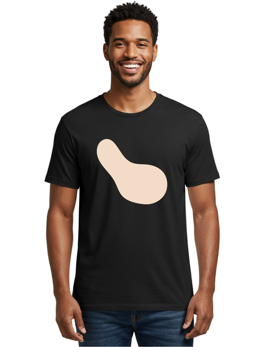 Bean-Shaped-Object Men'S Graphic Tee, 100% Cotton, Comfortable Casual Summer Wear, Machine Washable, Simple Shape, Abstract Design, Beige Color, Smooth Curves, Minimalist Art, Graphic Element, Modern Design Aad995