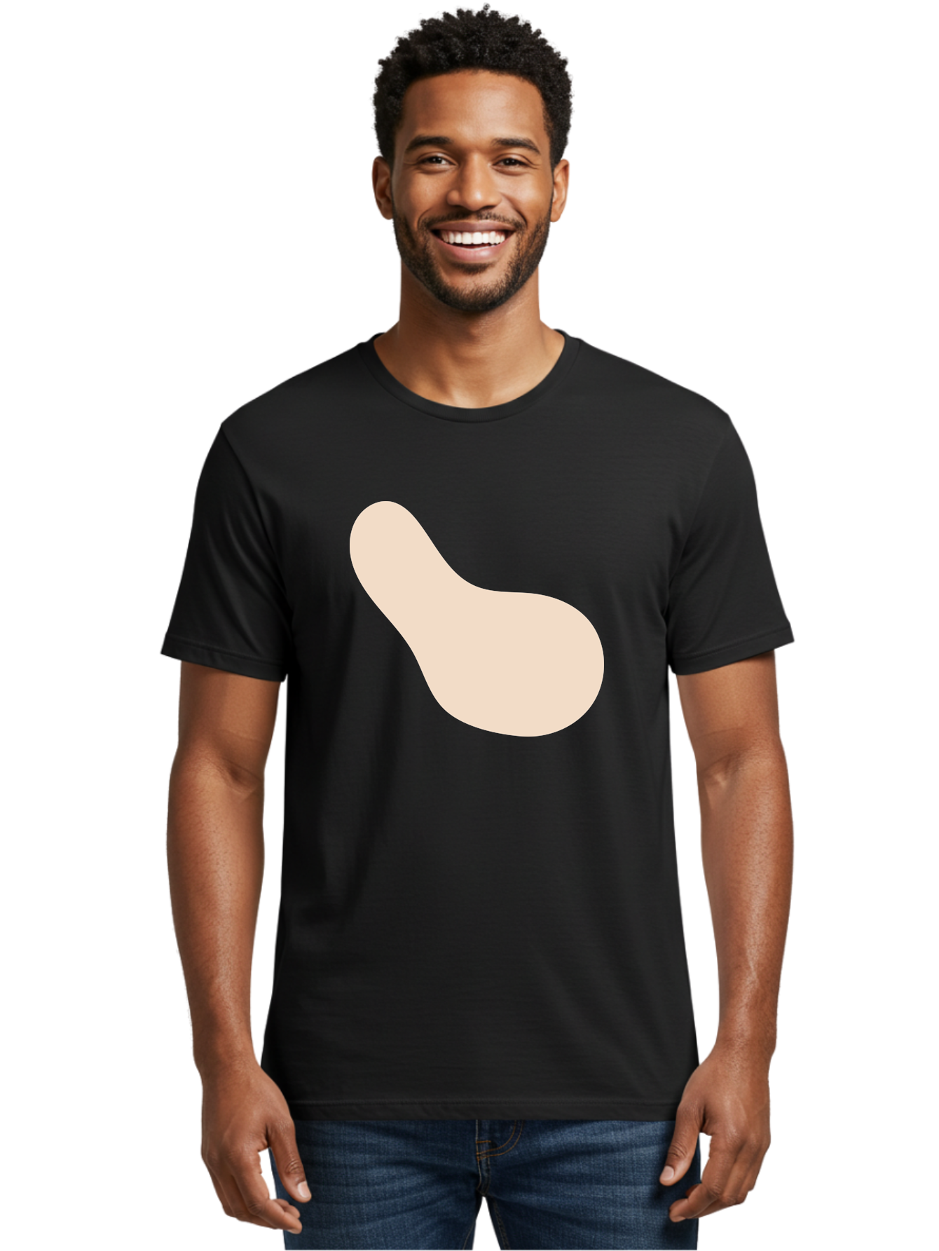 Bean-Shaped-Object Men'S Graphic Tee, 100% Cotton, Comfortable Casual Summer Wear, Machine Washable, Simple Shape, Abstract Design, Beige Color, Smooth Curves, Minimalist Art, Graphic Element, Modern Design Aad995