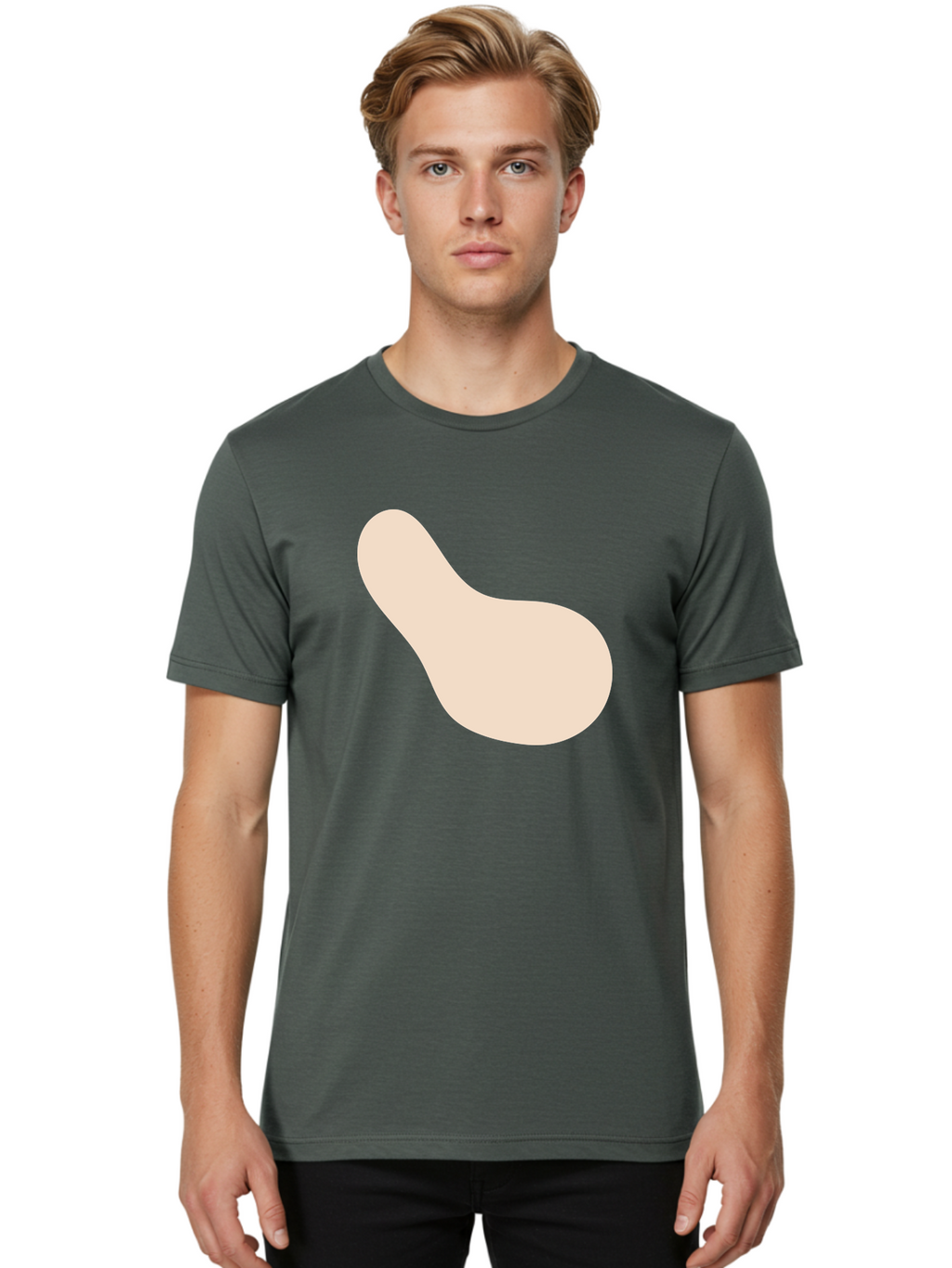 Bean-Shaped-Object Men'S Graphic Tee, 100% Cotton, Comfortable Casual Summer Wear, Machine Washable, Simple Shape, Abstract Design, Beige Color, Smooth Curves, Minimalist Art, Graphic Element, Modern Design Aad995