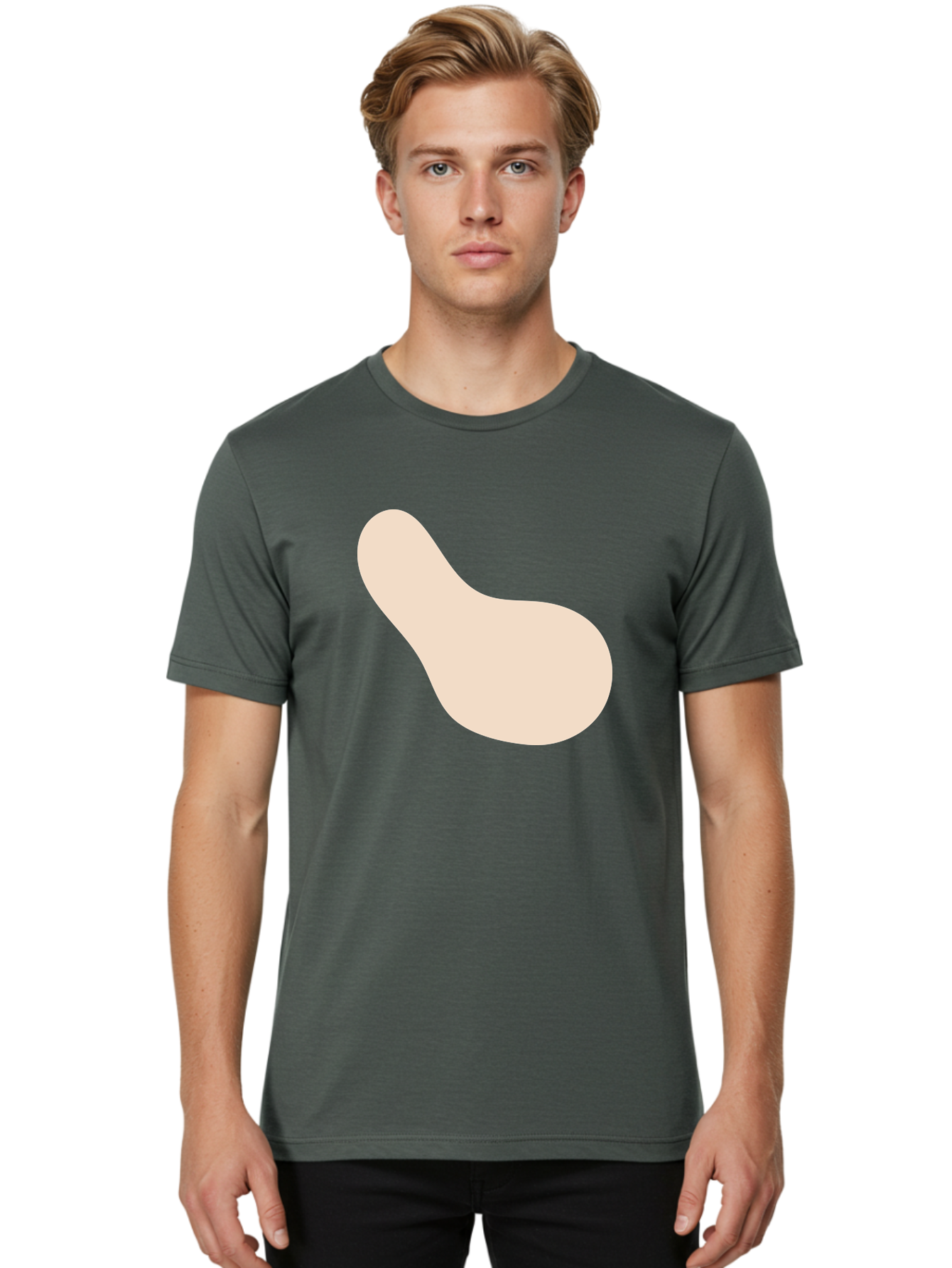 Bean-Shaped-Object Men'S Graphic Tee, 100% Cotton, Comfortable Casual Summer Wear, Machine Washable, Simple Shape, Abstract Design, Beige Color, Smooth Curves, Minimalist Art, Graphic Element, Modern Design Aad995