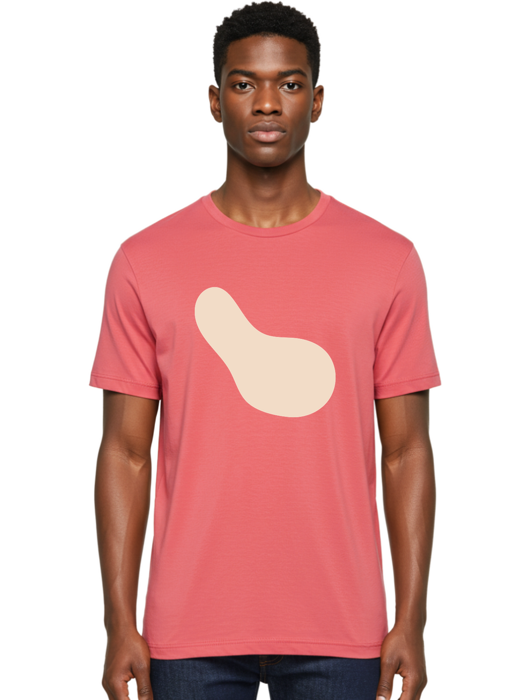 Bean-Shaped-Object Men'S Graphic Tee, 100% Cotton, Comfortable Casual Summer Wear, Machine Washable, Simple Shape, Abstract Design, Beige Color, Smooth Curves, Minimalist Art, Graphic Element, Modern Design Aad995