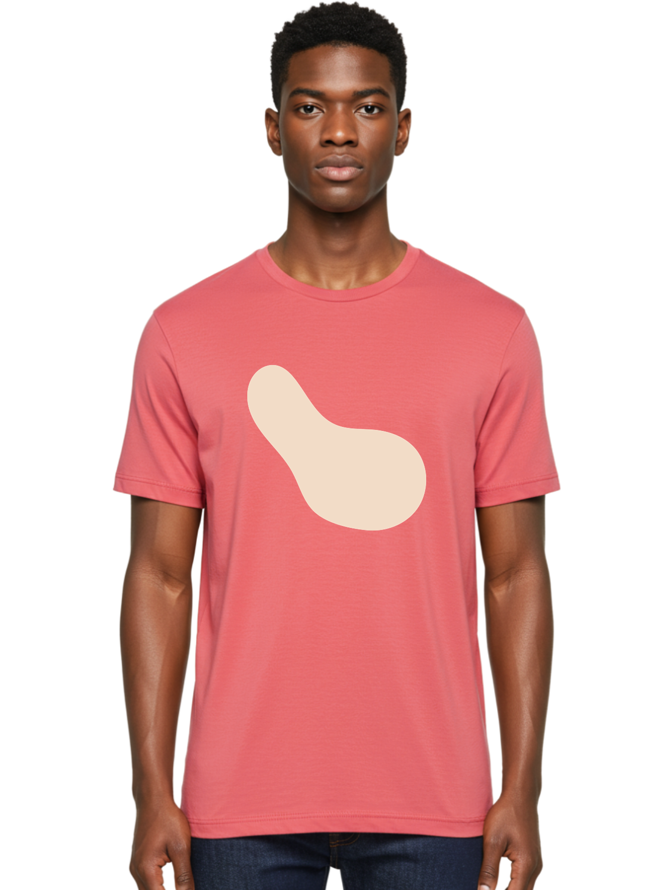 Bean-Shaped-Object Men'S Graphic Tee, 100% Cotton, Comfortable Casual Summer Wear, Machine Washable, Simple Shape, Abstract Design, Beige Color, Smooth Curves, Minimalist Art, Graphic Element, Modern Design Aad995