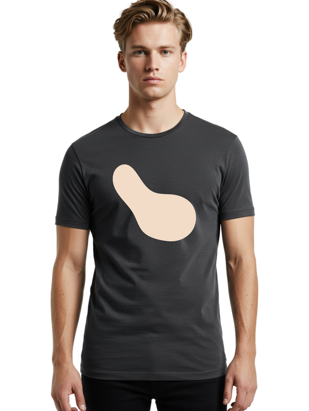 Bean-Shaped-Object Men'S Graphic Tee, 100% Cotton, Comfortable Casual Summer Wear, Machine Washable, Simple Shape, Abstract Design, Beige Color, Smooth Curves, Minimalist Art, Graphic Element, Modern Design Aad995