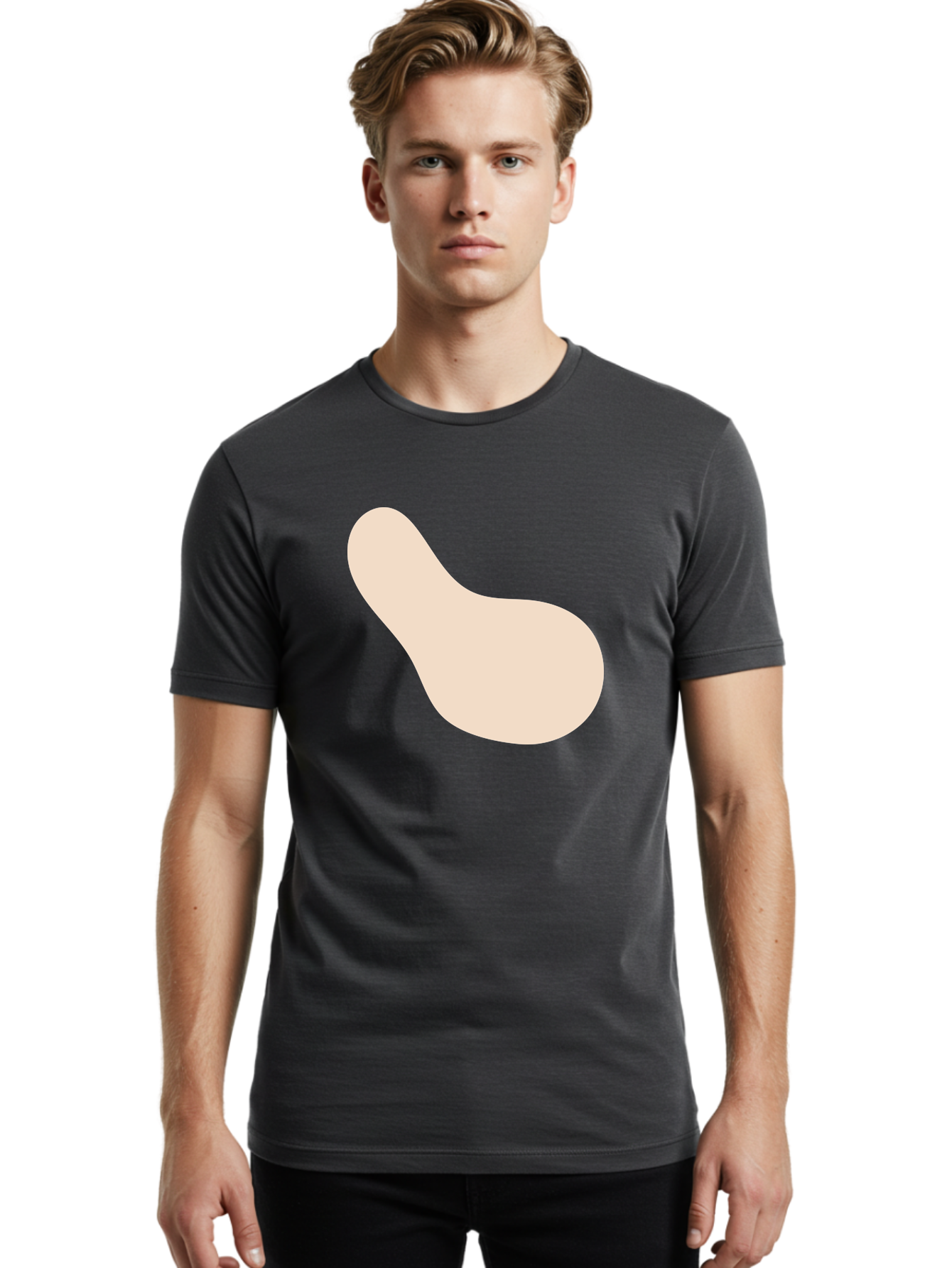 Bean-Shaped-Object Men'S Graphic Tee, 100% Cotton, Comfortable Casual Summer Wear, Machine Washable, Simple Shape, Abstract Design, Beige Color, Smooth Curves, Minimalist Art, Graphic Element, Modern Design Aad995