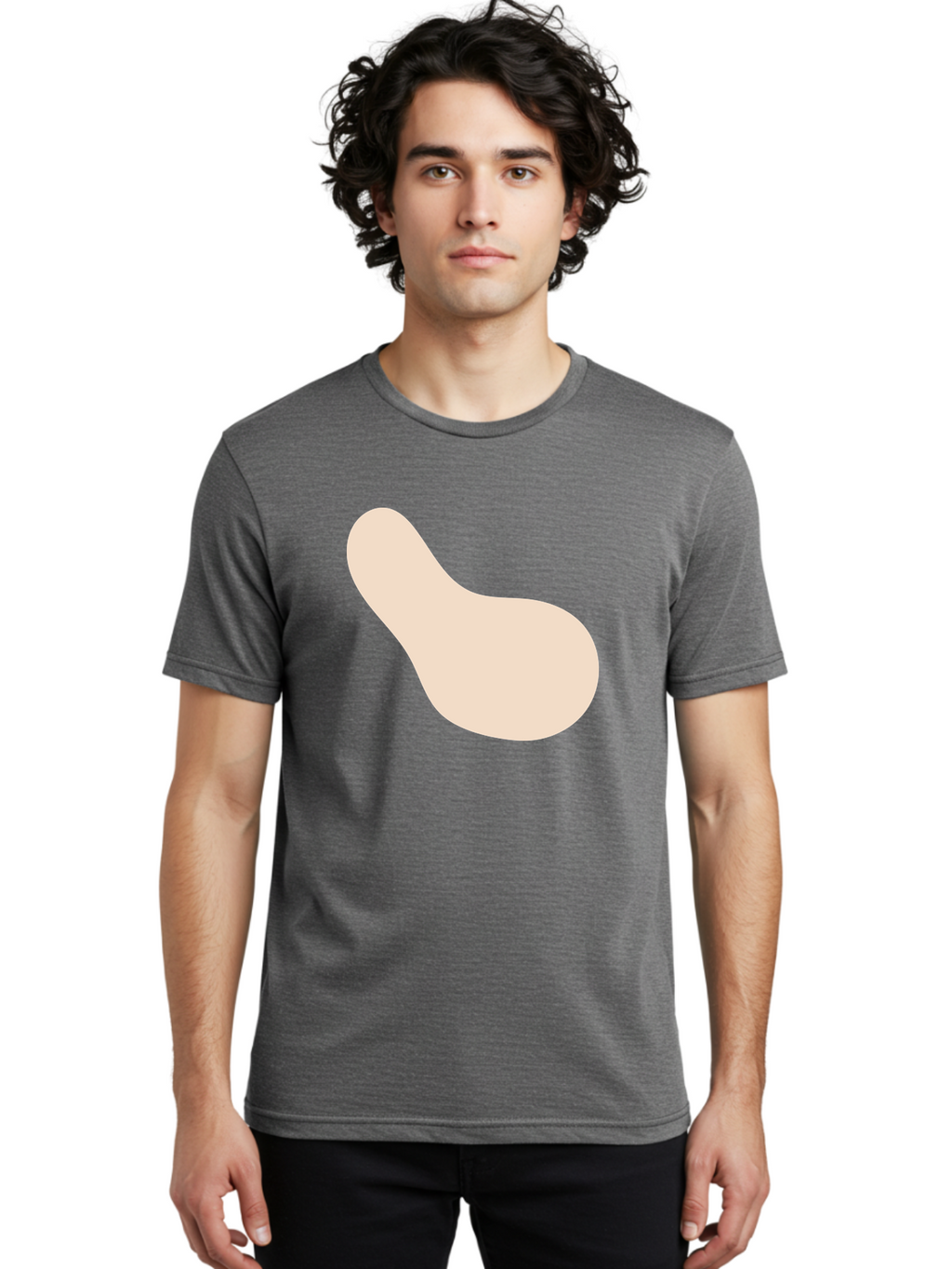 Bean-Shaped-Object Men'S Graphic Tee, 100% Cotton, Comfortable Casual Summer Wear, Machine Washable, Simple Shape, Abstract Design, Beige Color, Smooth Curves, Minimalist Art, Graphic Element, Modern Design Aad995