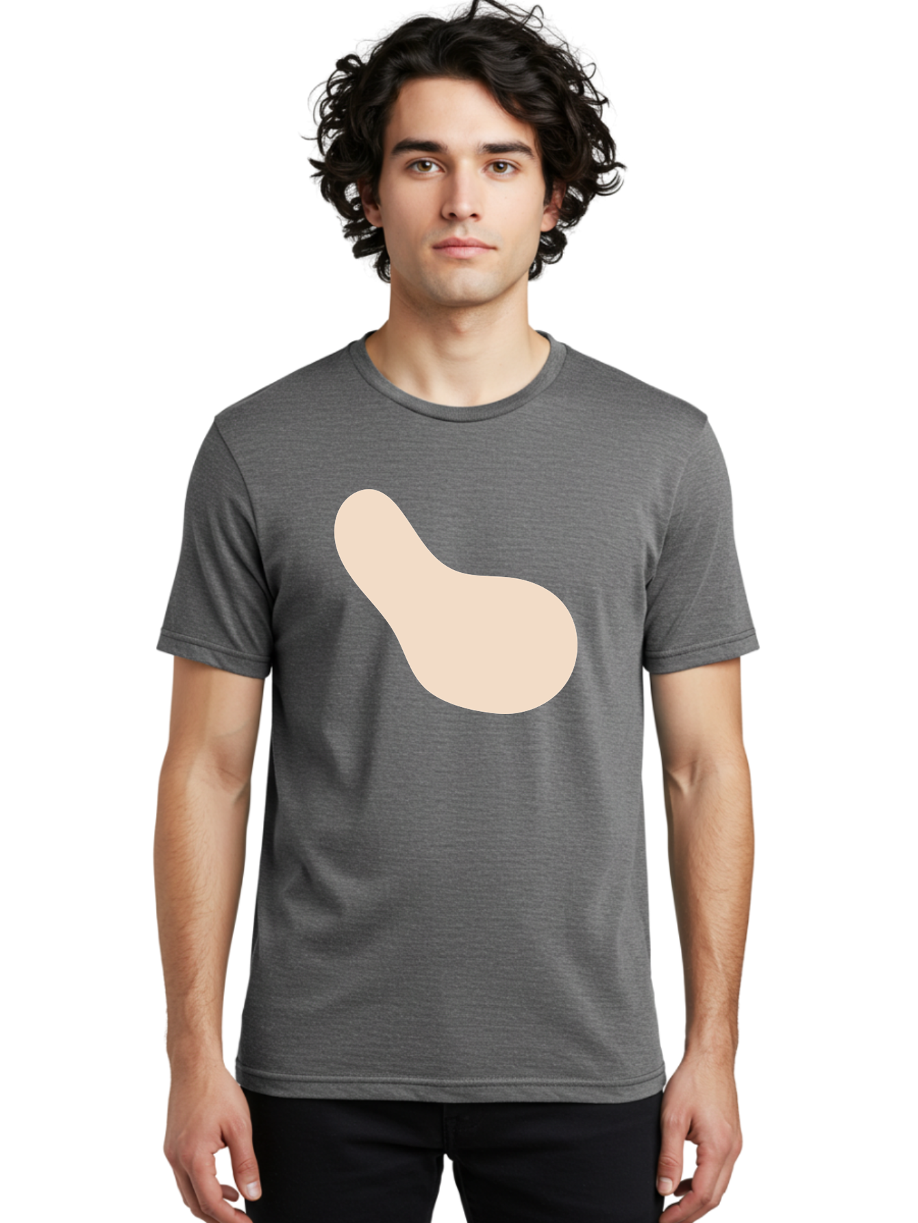 Bean-Shaped-Object Men'S Graphic Tee, 100% Cotton, Comfortable Casual Summer Wear, Machine Washable, Simple Shape, Abstract Design, Beige Color, Smooth Curves, Minimalist Art, Graphic Element, Modern Design Aad995
