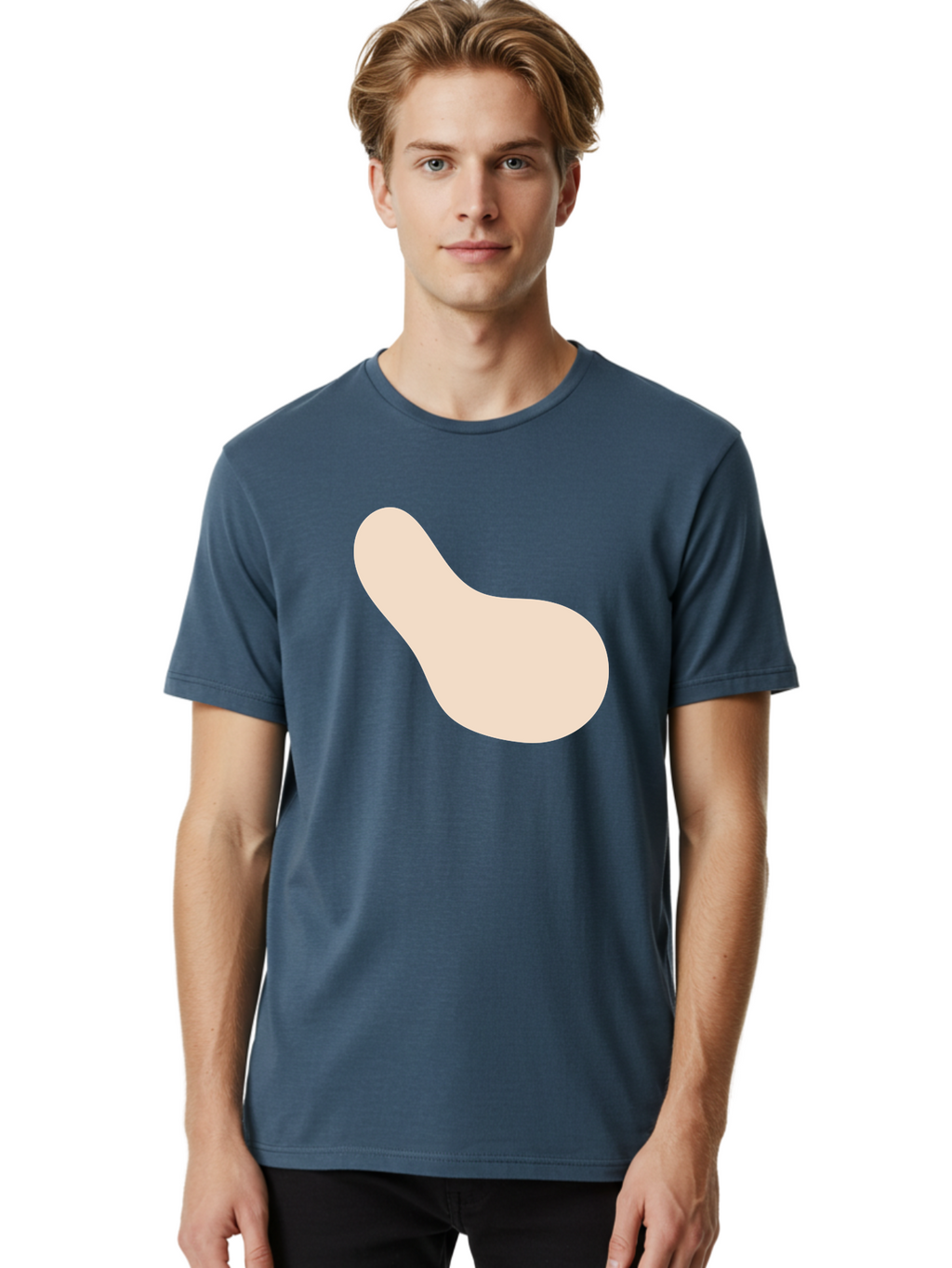 Bean-Shaped-Object Men'S Graphic Tee, 100% Cotton, Comfortable Casual Summer Wear, Machine Washable, Simple Shape, Abstract Design, Beige Color, Smooth Curves, Minimalist Art, Graphic Element, Modern Design Aad995