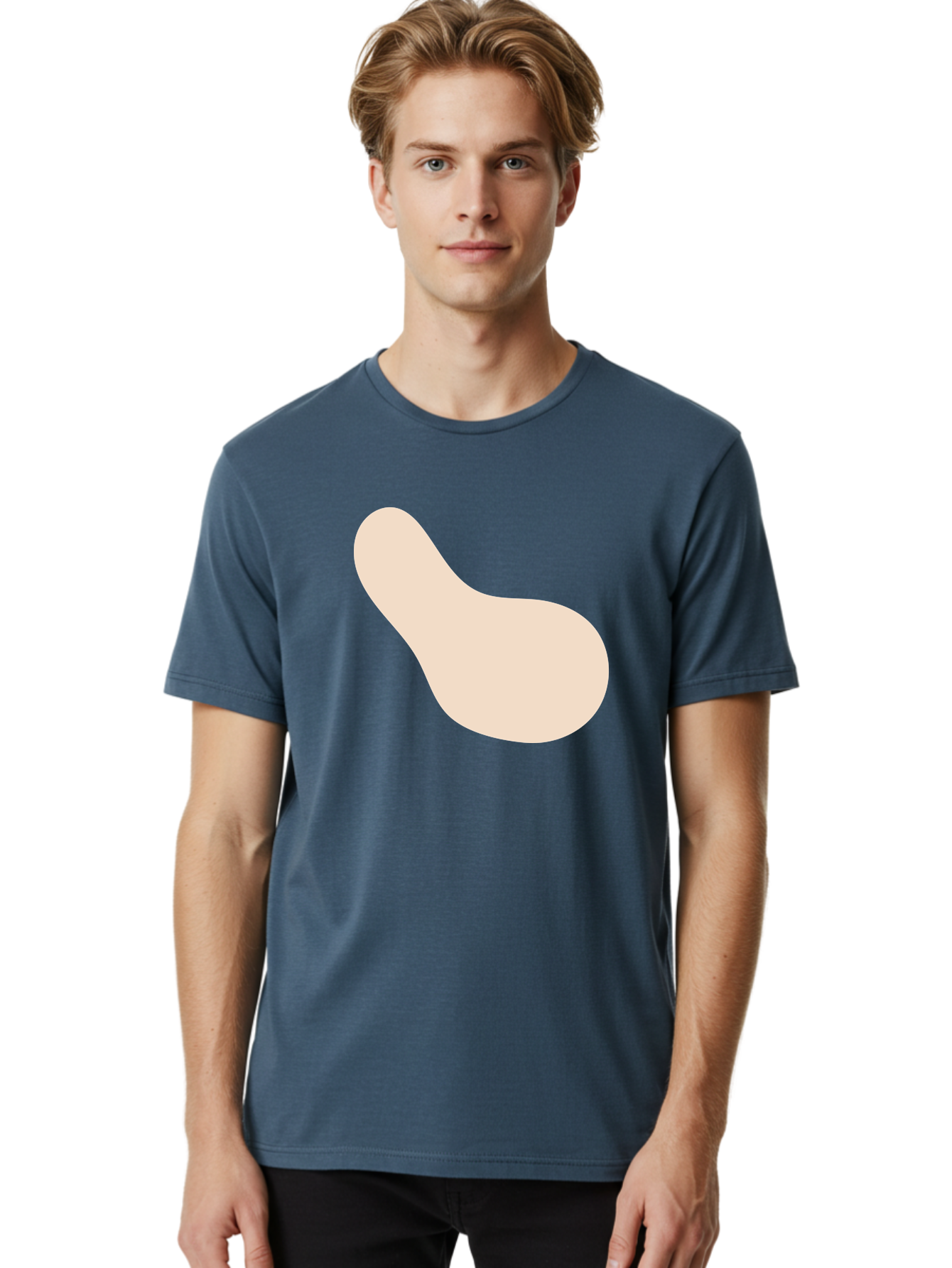 Bean-Shaped-Object Men'S Graphic Tee, 100% Cotton, Comfortable Casual Summer Wear, Machine Washable, Simple Shape, Abstract Design, Beige Color, Smooth Curves, Minimalist Art, Graphic Element, Modern Design Aad995