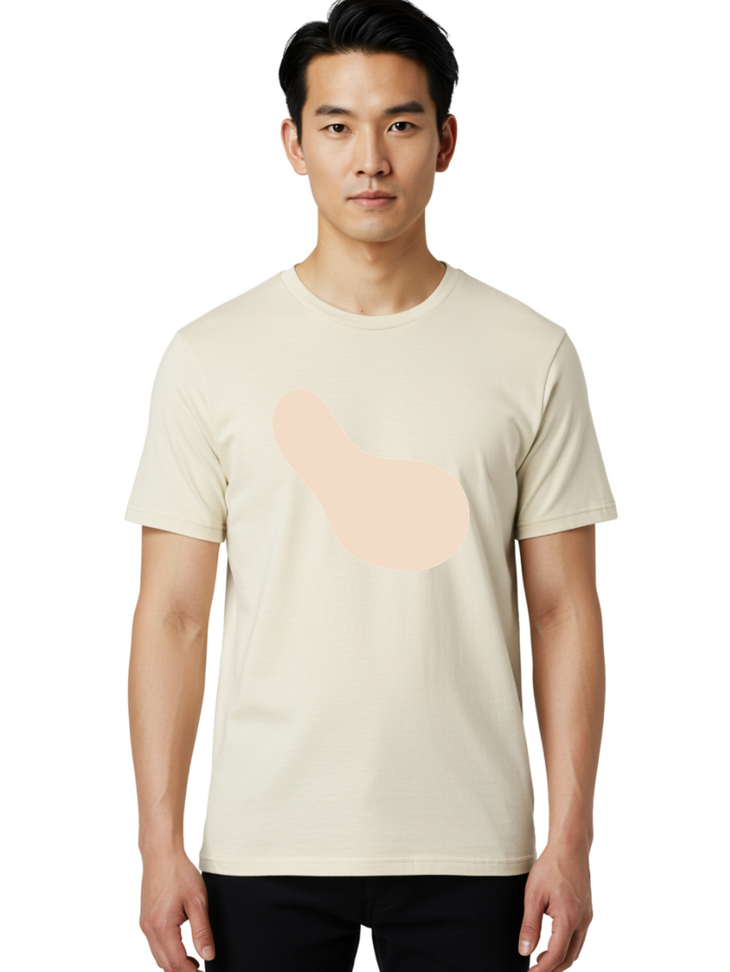 Bean-Shaped-Object Men'S Graphic Tee, 100% Cotton, Comfortable Casual Summer Wear, Machine Washable, Simple Shape, Abstract Design, Beige Color, Smooth Curves, Minimalist Art, Graphic Element, Modern Design Aad995