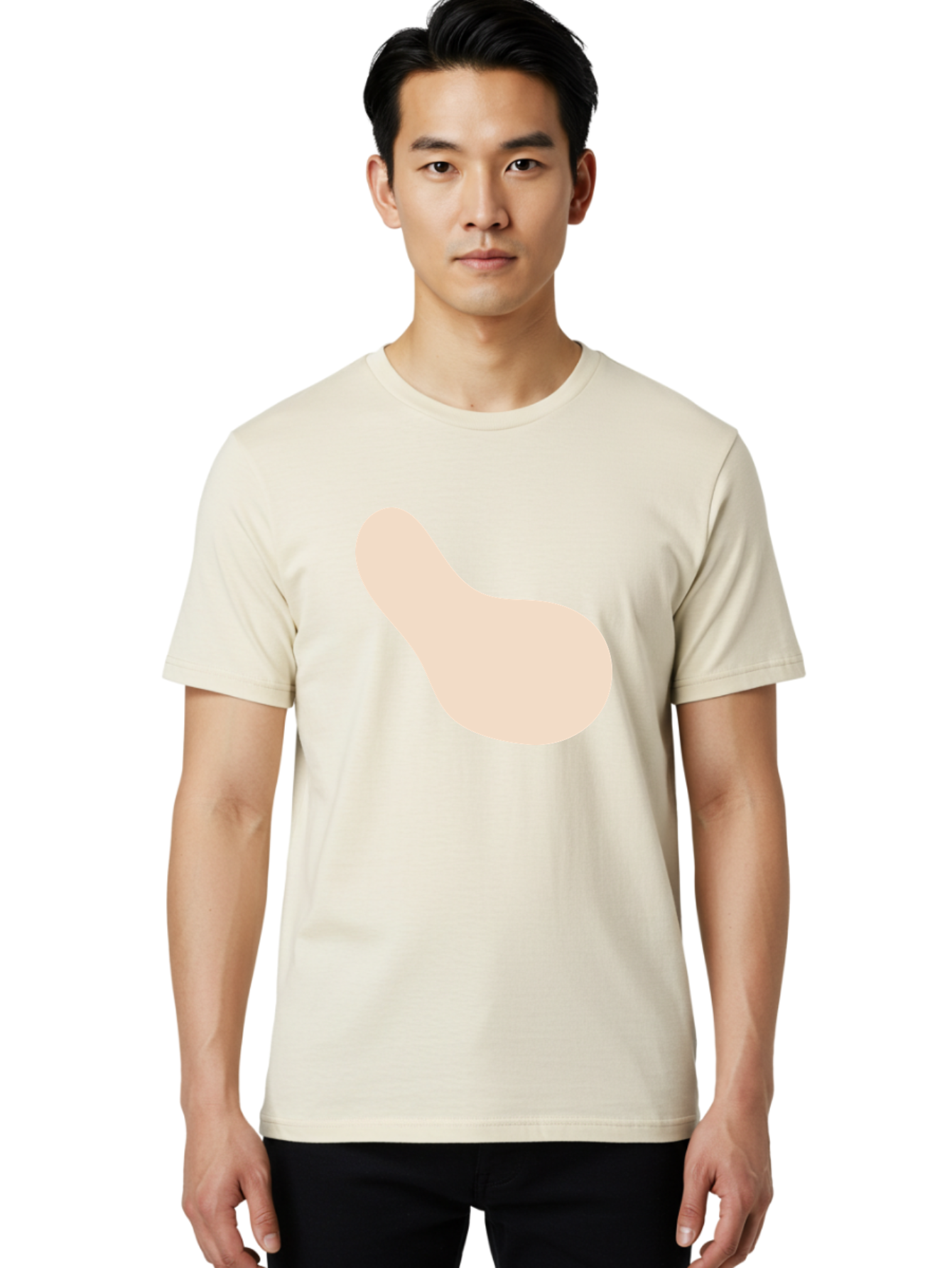 Bean-Shaped-Object Men'S Graphic Tee, 100% Cotton, Comfortable Casual Summer Wear, Machine Washable, Simple Shape, Abstract Design, Beige Color, Smooth Curves, Minimalist Art, Graphic Element, Modern Design Aad995