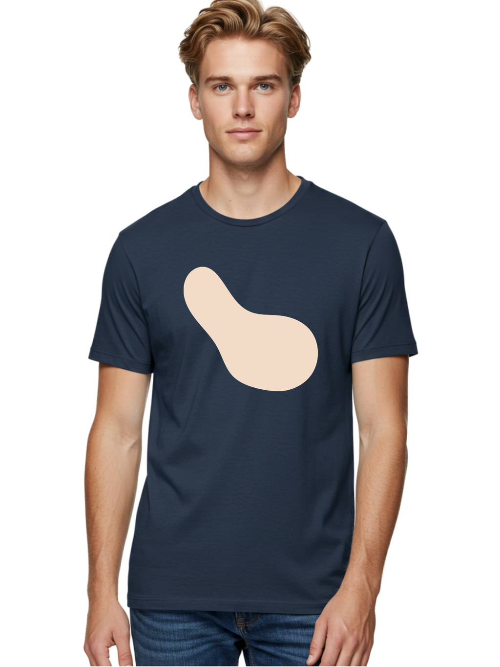 Bean-Shaped-Object Men'S Graphic Tee, 100% Cotton, Comfortable Casual Summer Wear, Machine Washable, Simple Shape, Abstract Design, Beige Color, Smooth Curves, Minimalist Art, Graphic Element, Modern Design Aad995