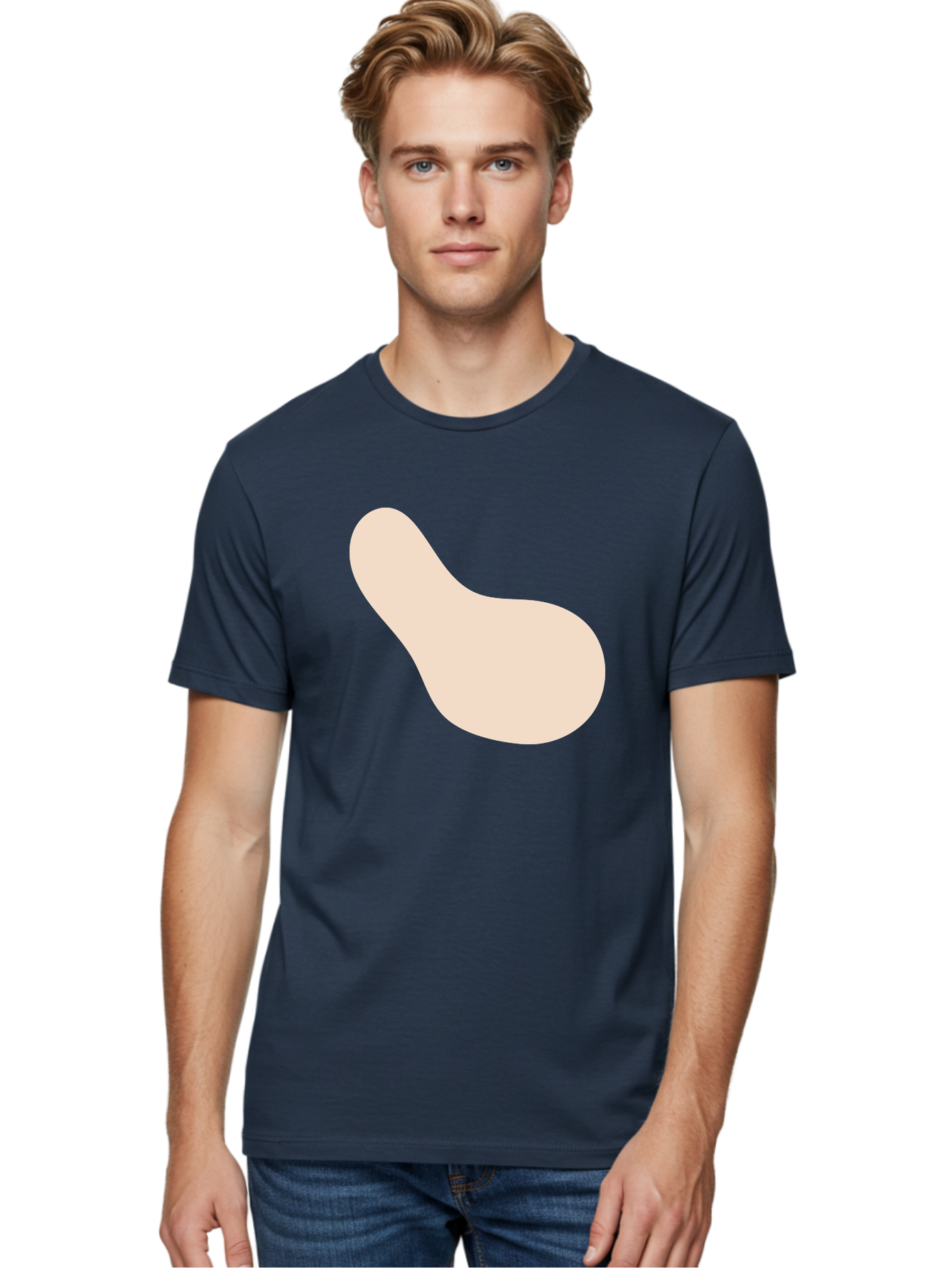 Bean-Shaped-Object Men'S Graphic Tee, 100% Cotton, Comfortable Casual Summer Wear, Machine Washable, Simple Shape, Abstract Design, Beige Color, Smooth Curves, Minimalist Art, Graphic Element, Modern Design Aad995