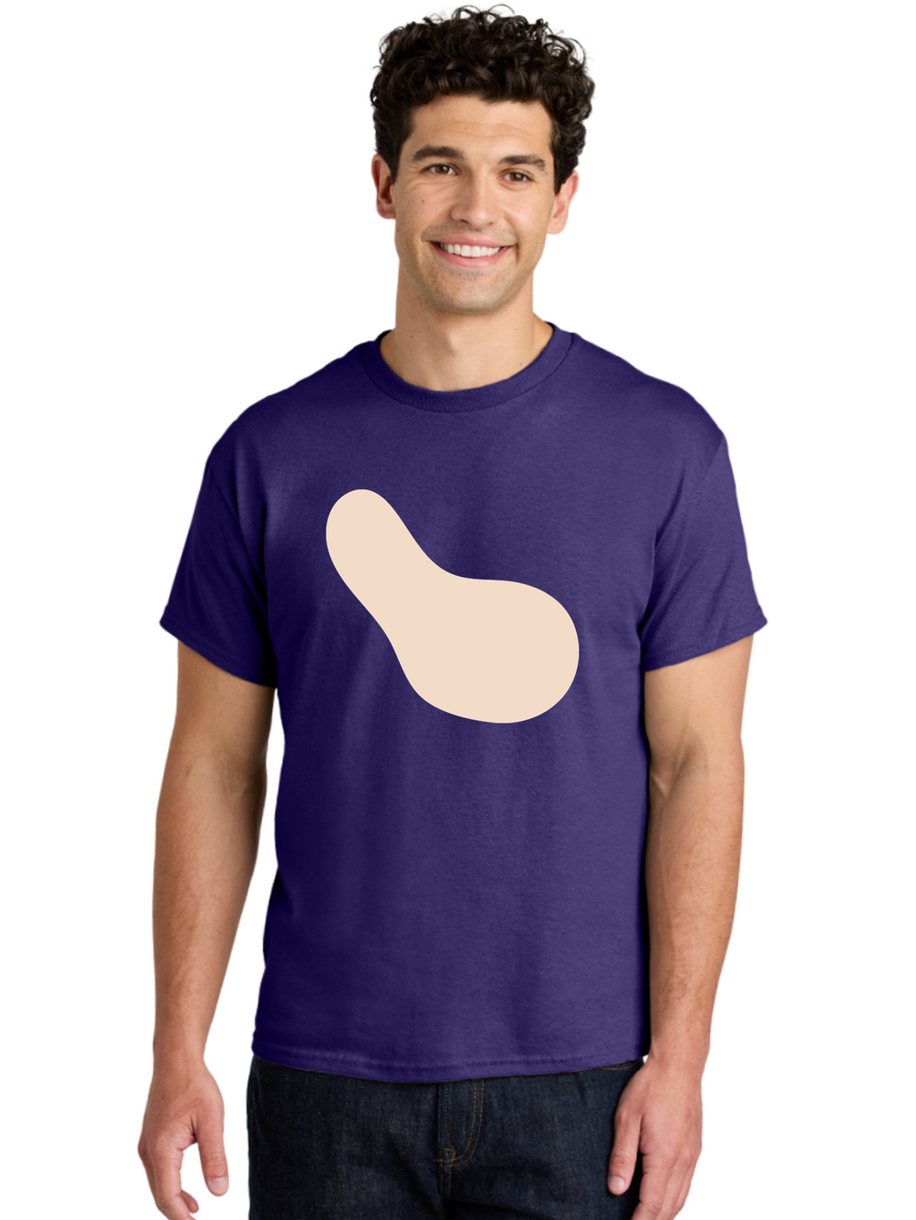 Bean-Shaped-Object Men'S Graphic Tee, 100% Cotton, Comfortable Casual Summer Wear, Machine Washable, Simple Shape, Abstract Design, Beige Color, Smooth Curves, Minimalist Art, Graphic Element, Modern Design Aad995